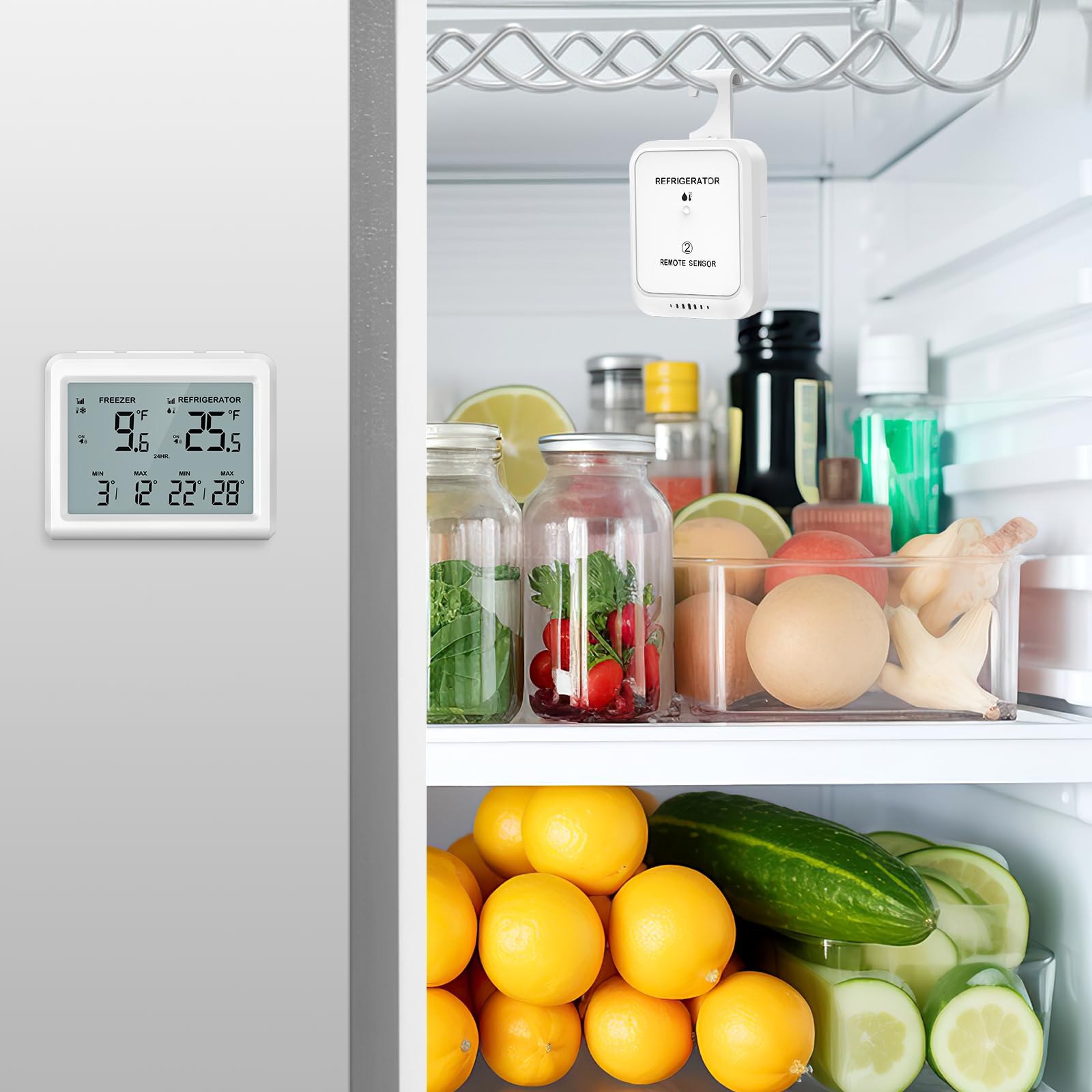 Kühlschrank-Thermometer, Kabelloses Hintergrundbeleuchtungsdesign, Max/Min. Kühlschrankthermometer mit Alarm, Für Zuhause und Restaurant