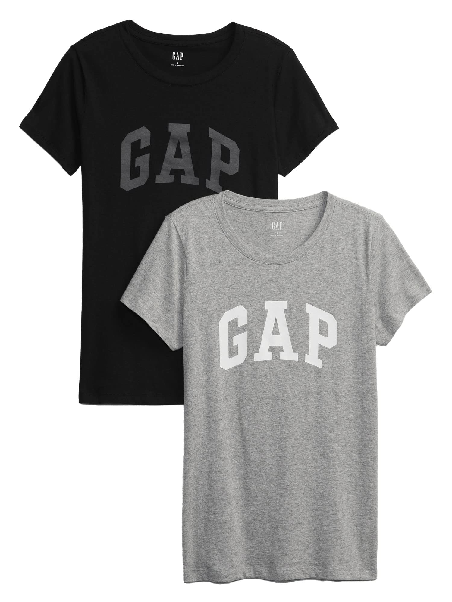 Gap Women's Heather Grey Black 2-Pack Classic Logo Tee T-Shirt, S
