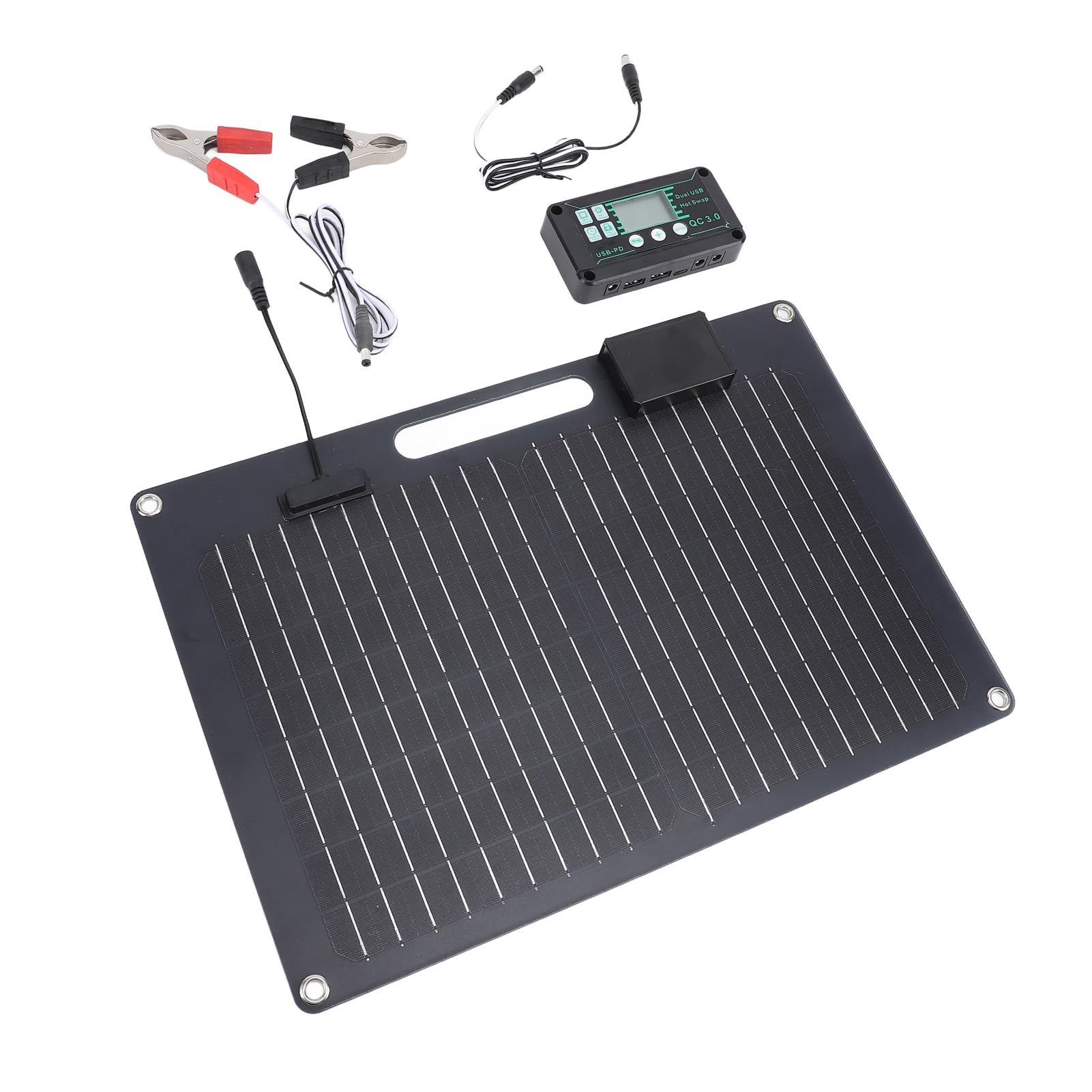 Yosoo Health Gear Kit Pannello Solare, Caricabatteria Pannello Solare Monocristallino 100W con Controller 100A Doppia USB 12V 24V per Telecamera di Sicurezza Serra per Tetto Auto Barca