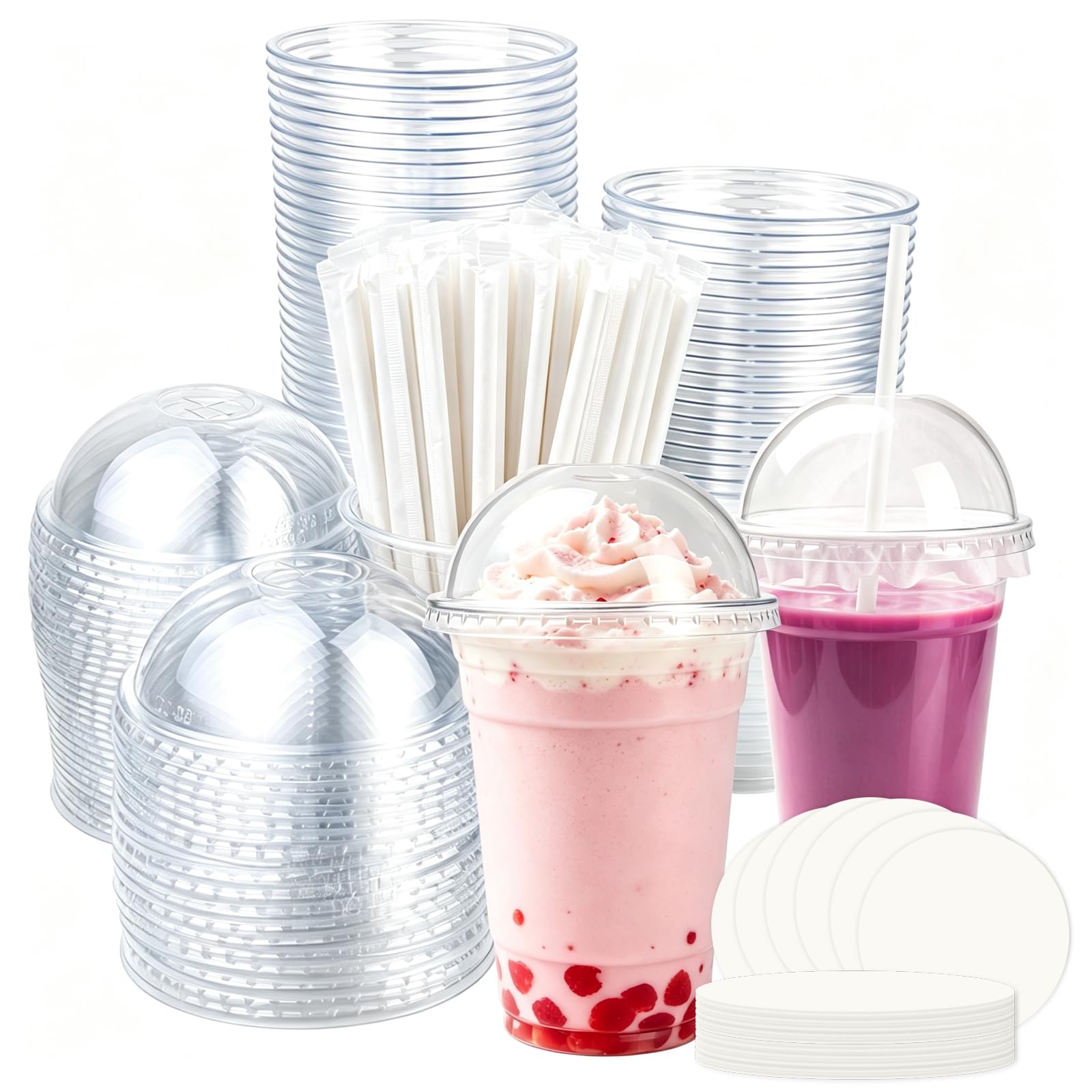 TEYIAN 50Pack 480ml/16oz Plastic Smoothie Cups with Dome Lids Straws Leak-Proof Paper Clear Cup for Coffee Smoothie Milkshake Juice Cold Drink