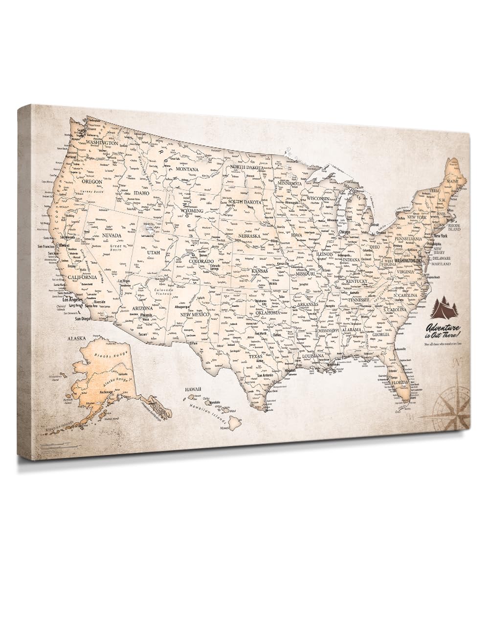 IPIC Vintage USA Maps for Wall, Map of the United States, Size 36x24 in