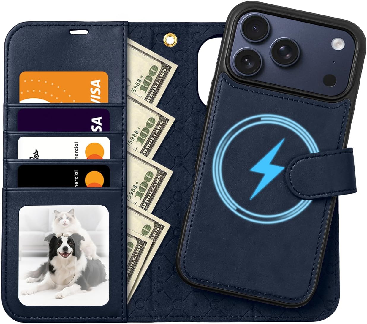 for iPhone 17 Pro Max Leather Wallet Case Compatible with MagSafe,Vintage Elegant Leather Flip Case with Kickstand and Card Slots Magnetic Phone case for iPhone 17 Pro Max-Blue