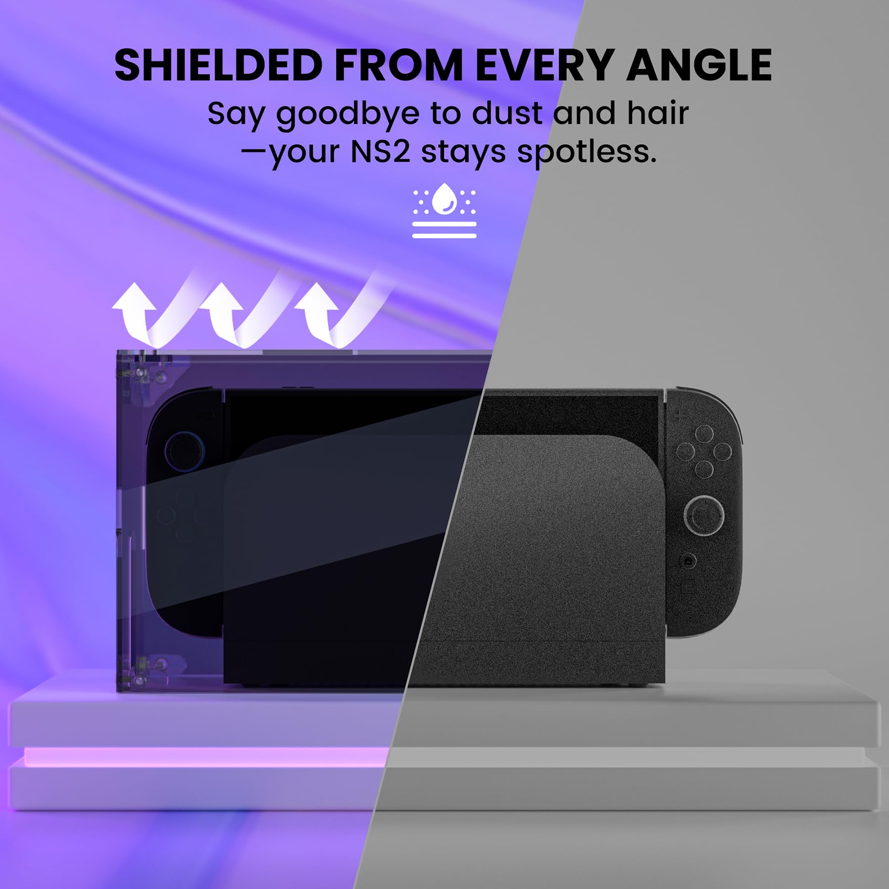 PlayVital Cover Antipolvere in Acrilico per Nintendo Switch 2, Copertura Impermeabile Custodia Espositiva per Nintendo Switch 2 Dock, Coperchio Superiore Ventilato Magnetico, Trasparente Nero