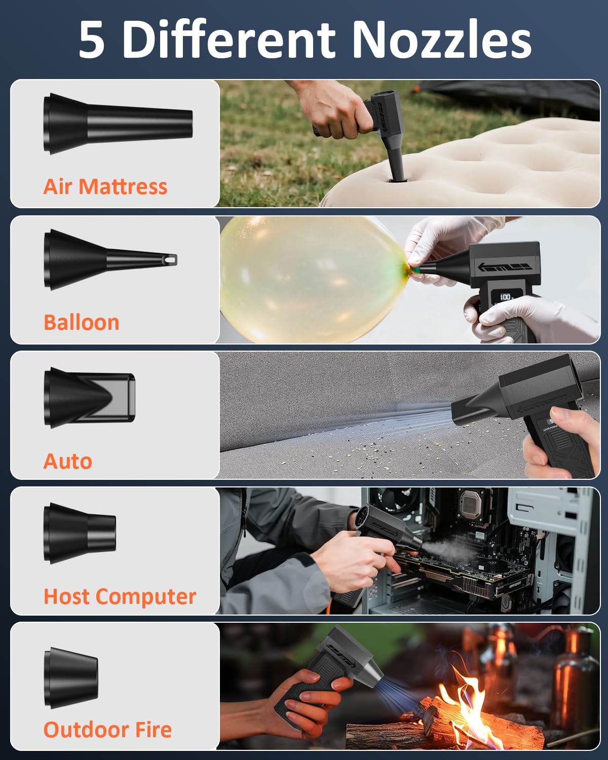Souffleur Air Comprimé, 120000RPM Mini Souffleur Sans fil Puissant avec Lumière LED, 4 Vitesses Électrique Souffleur Batterie de Nettoyage PC pour, Clavier, Meubles et Voitures