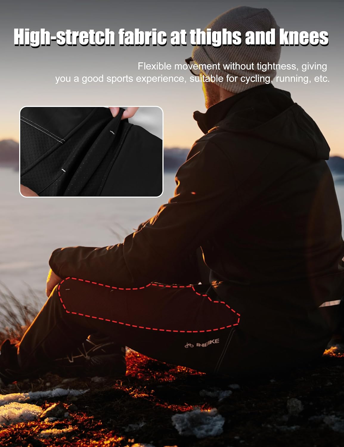 INBIKE Winter Cycling Pants Men, Windproof Fleece Lined Sweatpants for Biking Running Hiking Mountain Bike Outdoor Sports