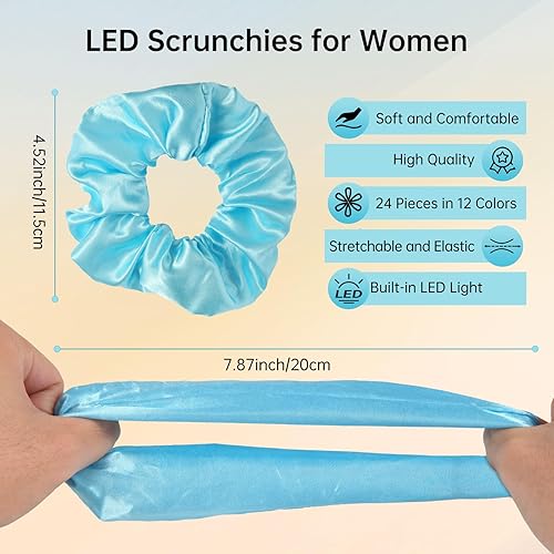 Miniatura 3 de 24 bandas elásticas para el cabello, bandas elásticas de colores que brillan en 3 modos de luz, bandas elásticas de neón para regalo de cumpleaños,