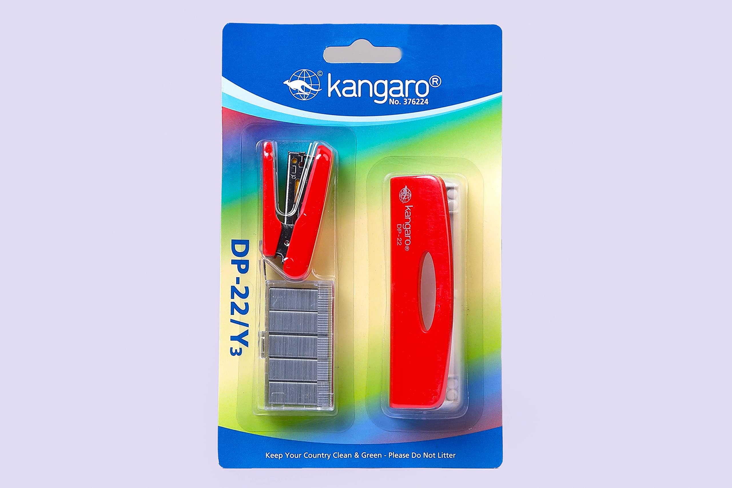 Kangaro Desk Essentials DP-22/Y3 Combo Pack | Stationery Gift Set | Office Essentials | Mini Stapler, Staples and Mini Paper Punch | Office Combo Set | Red, Pack of 1 | Color May Vary