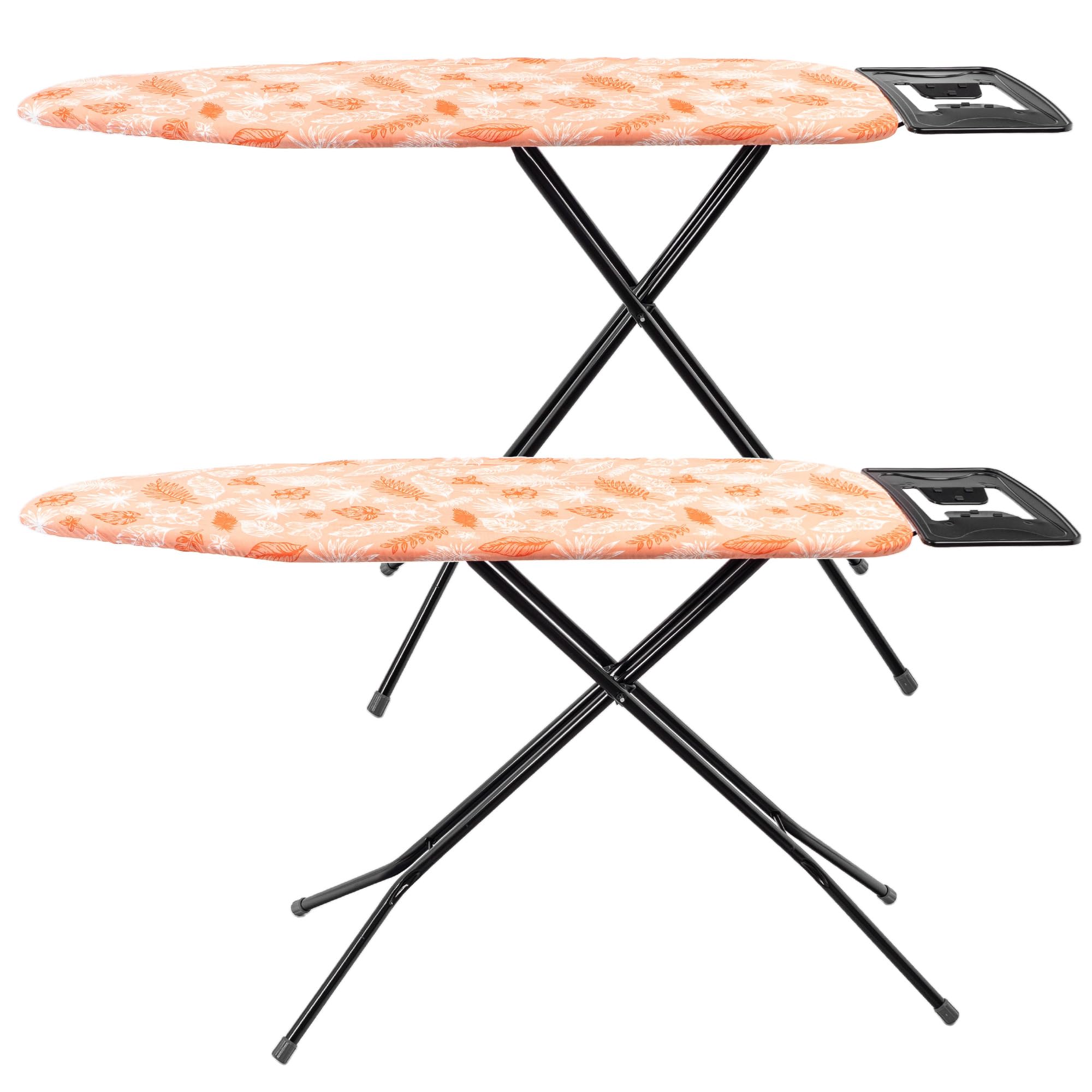 KADAX Asse da stiro pieghevole da 120 x 38 cm, con robusta struttura in acciaio, rivestimento resistente al calore e ripiano per ferro da stiro, regolabile in altezza (arancione)