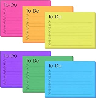 TIESOME 6 Pack to Do List Sticky Notes, 300 Sheets Self-Stick to Do Sticky Notes with Line, Colors Adhesive Memo Sticky Notes Notepad Bulk, Home Office School Planner Reminder Supplies, 4 x 2.8 Inch