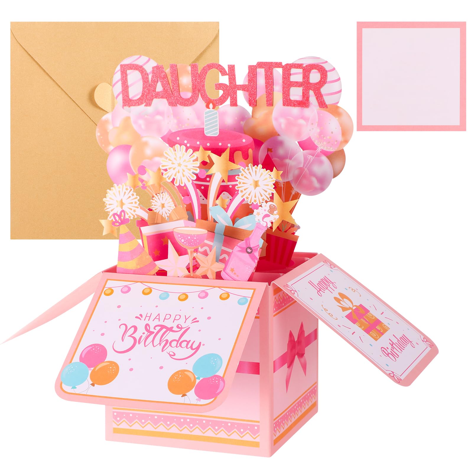 Happy Birthday Daughter Pop-Up Card,Personalised 3D Pop Up Birthday Card,with Envelope Creative Gift, Parents Given to Daughter Birthday Party Decoration Keepsake