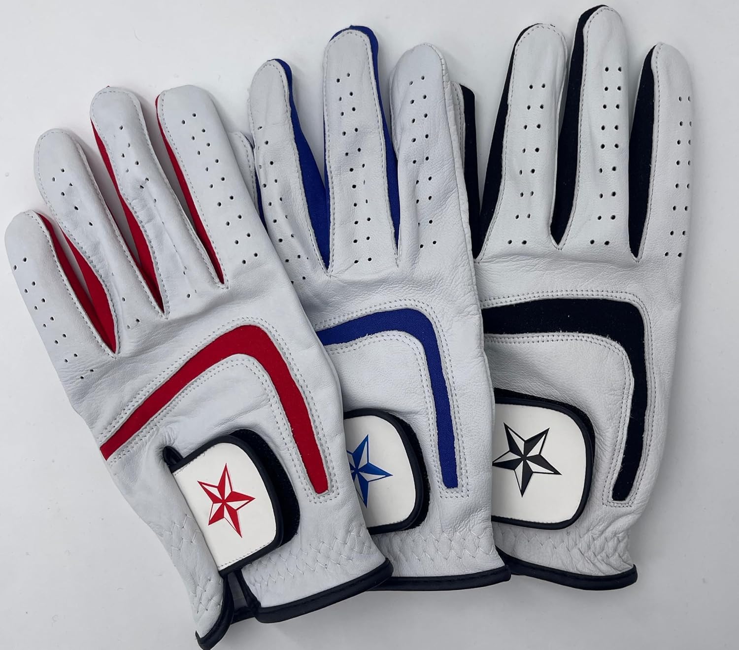 Max Star 3 Pack Mens Golf Gloves Leather or Super Soft All Weather with Cooling Lycra finger and knuckle inserts and palm insert for improved grip and strength (M, All Weather)