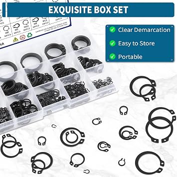 335 PCS External Circlips Snap Retaining Clip Rings Assortment Kit, Carbon Steel Circlips Assorted Sizes, 19 Sizes Snap Ring Set for Axles, Shafts -M3/4/5/6/7/8/10/11/12/13/14/15/16/19/20/22/25/26/28