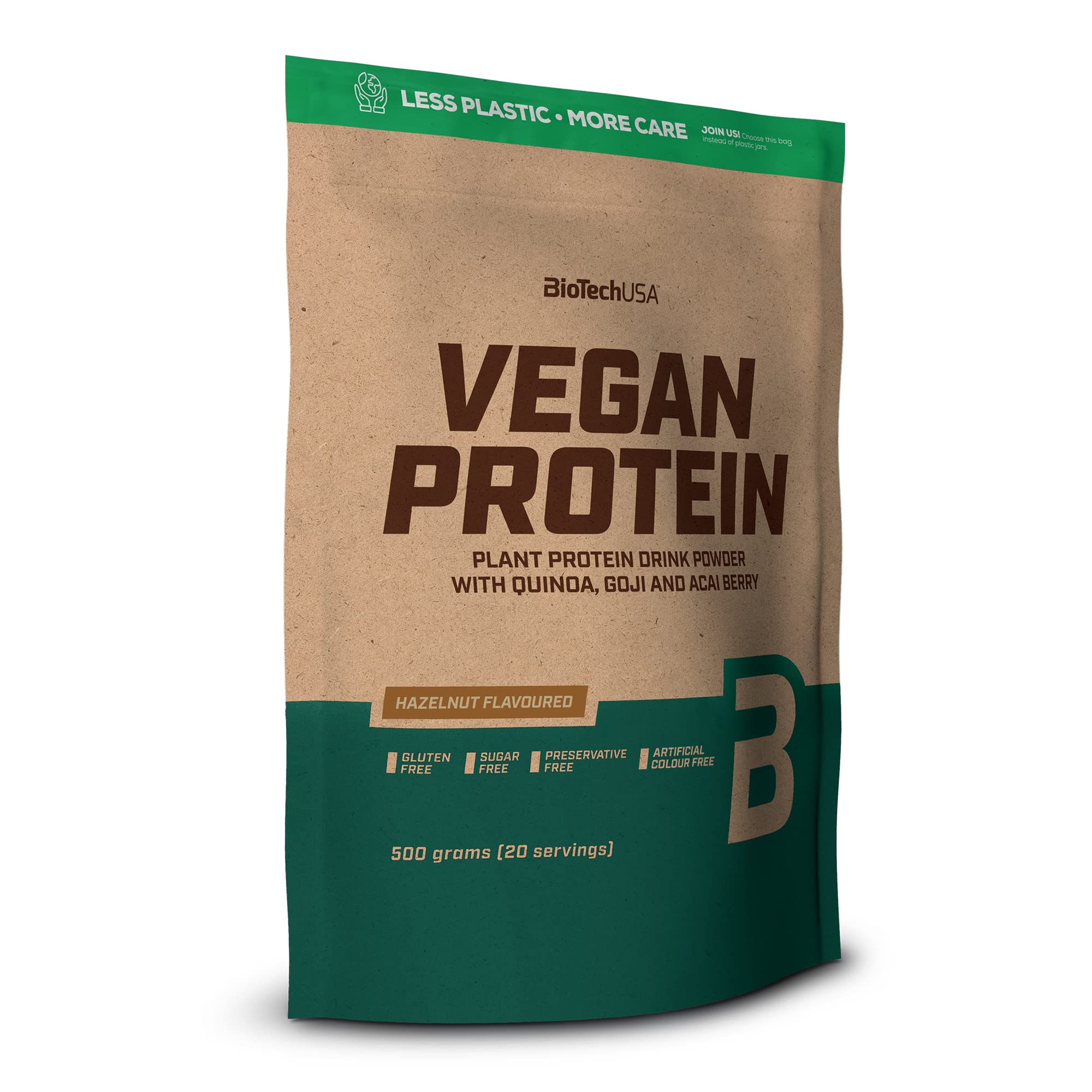 BioTechUSA Vegan Protein | Rice and Pea-Based Shake with Superfoods and Amino Acids | Sugar, Lactose, and Gluten-Free, 500 g, Hazelnut