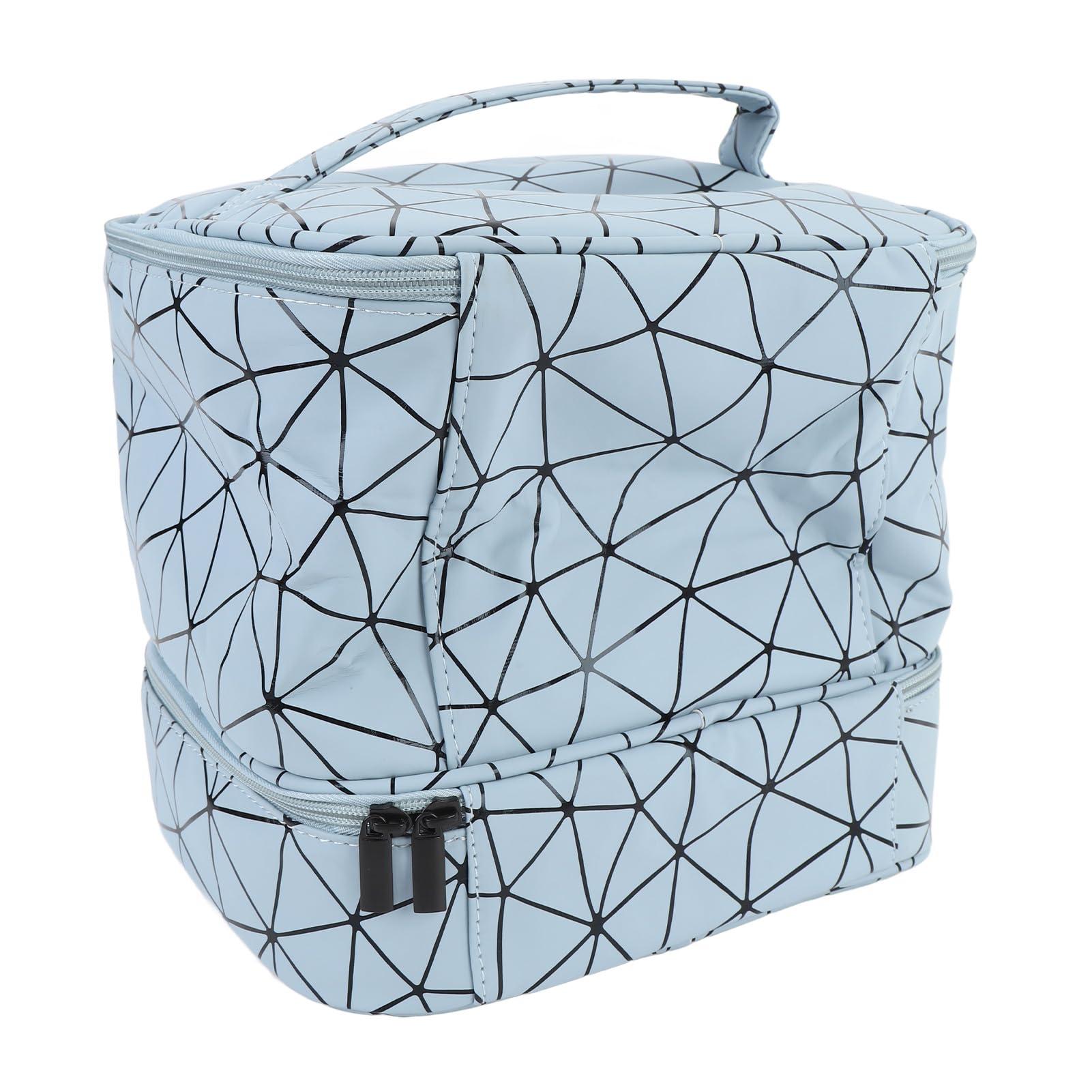 Organizzatore da viaggio per smalto per unghie a doppio strato, con manico, contiene 30 bottiglie, blu, per nail artist, in poliuretano e tessuto Oxford, 24 x 23 x 21 cm