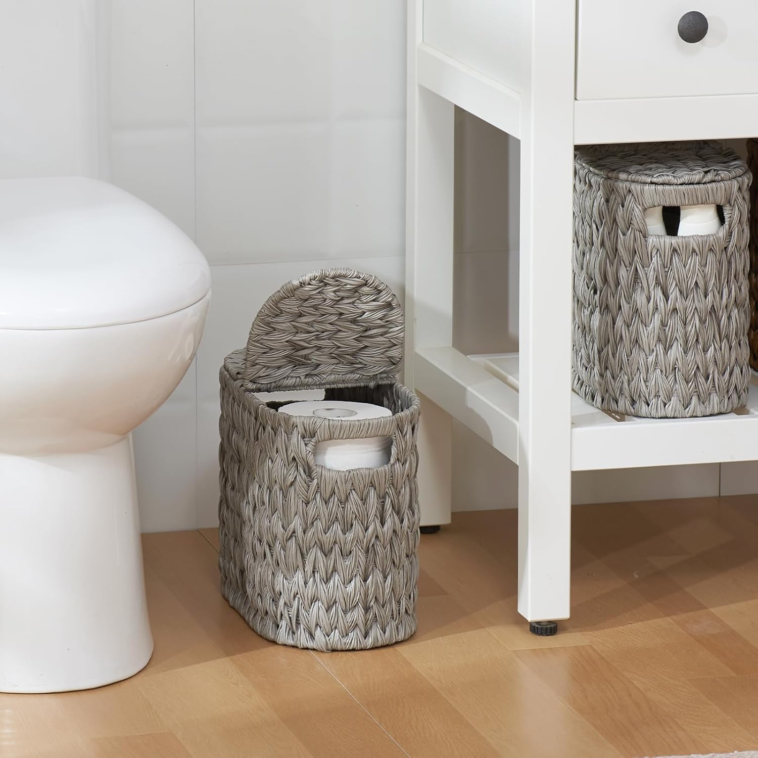 Toilet Paper Storage with Double Lid, Toilet Paper Basket for Storage, Waterproof & Freestanding Tissue Holder for Bathroom, 4 Rolls, Grey - Image 5