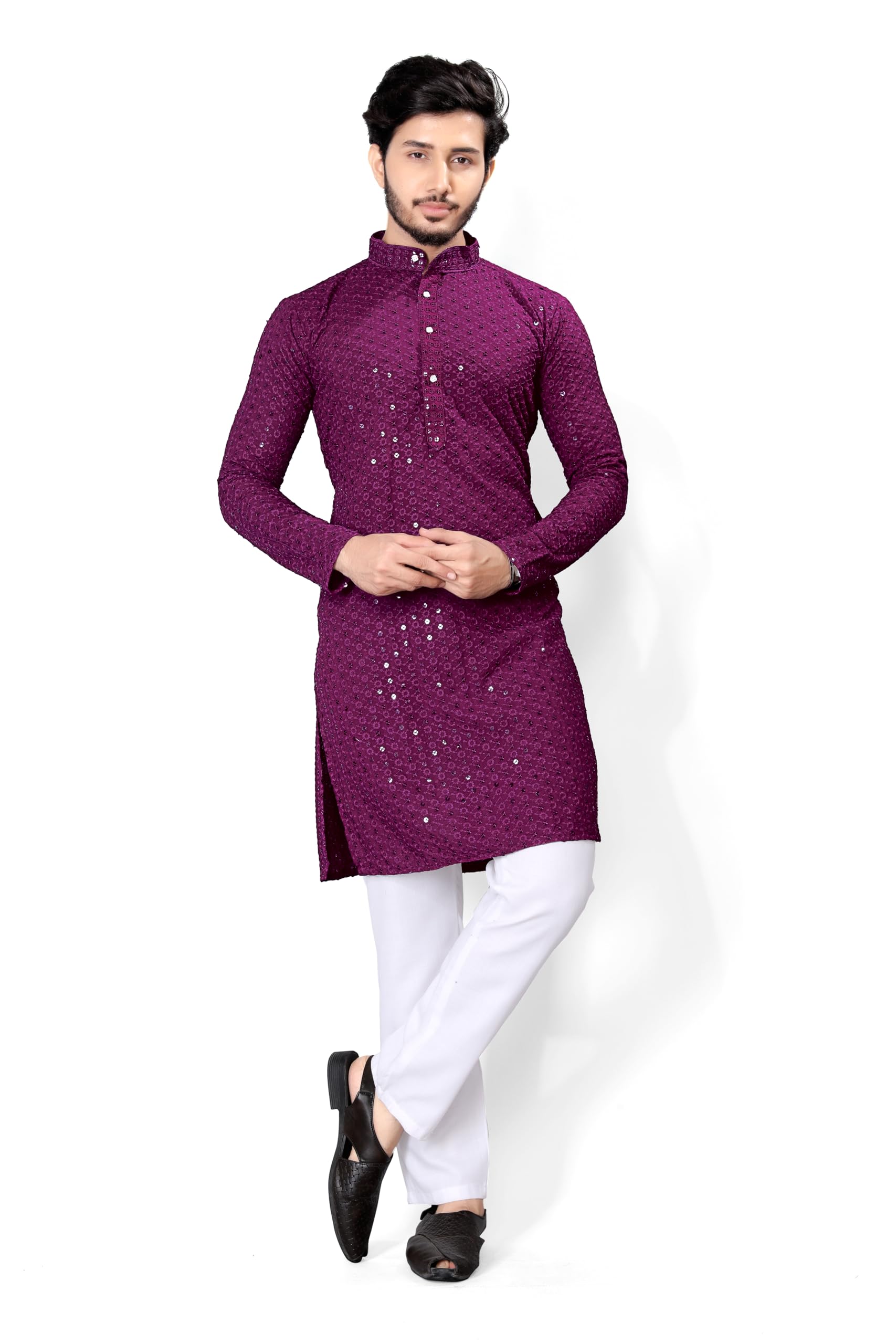Men's Premium Lakhnavi Embroidered Kurta-image-15