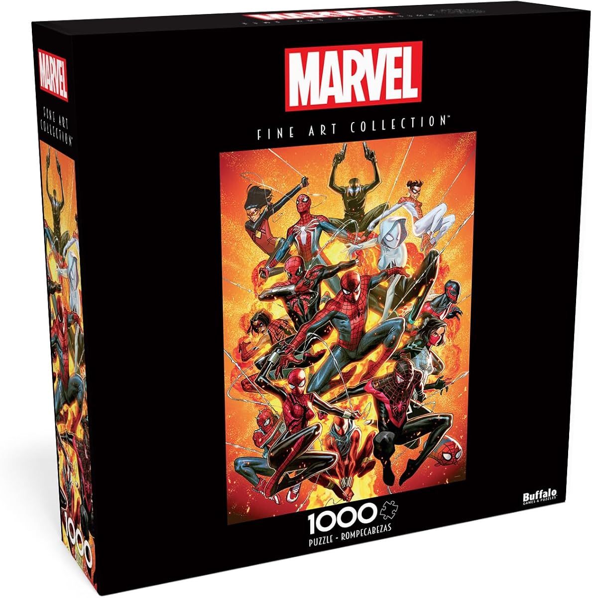 Marvel Comics Spider-Geddon - Rompecabezas de 1000 piezas para adultos | Con licencia oficial, Hecho en EE. UU., Tablero reciclado, Tamaño terminado 26.75 x 19.75 in, Incluye póster, regalo, arte enmarcable