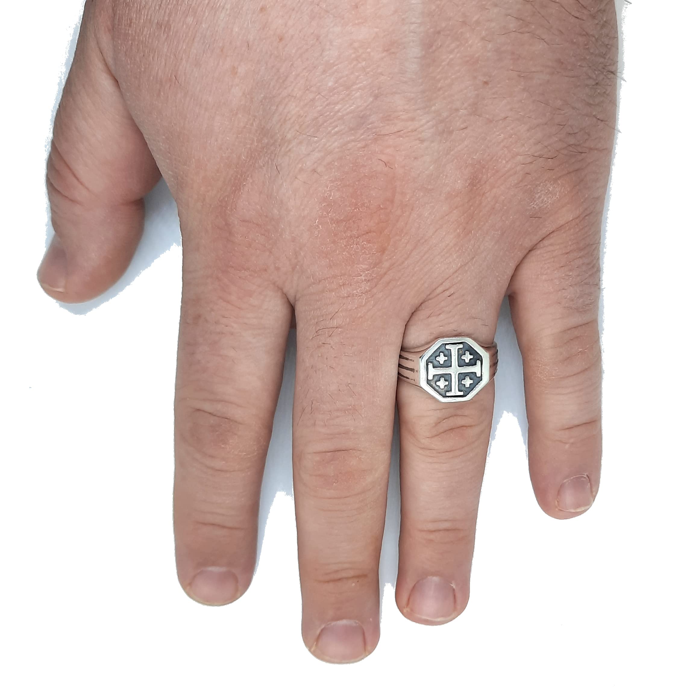 Anello da uomo in argento sterling Croce di Gerusalemme massiccio con marchio di garanzia 925