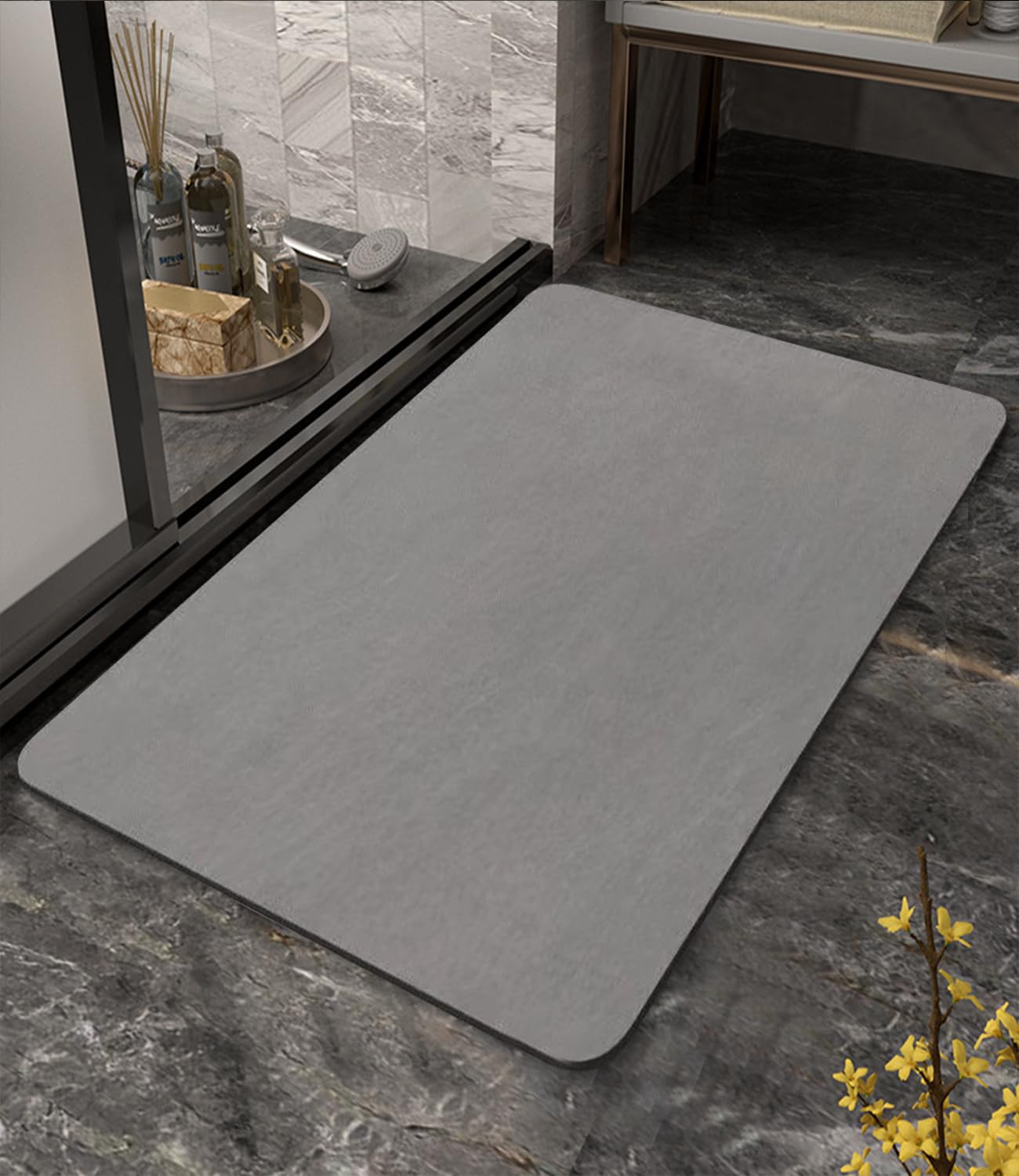 Jissta SOBEAU Non-Slip Bathroom Bath Mat, 40 x 60cm Super Water Absorbent Bathroom Mats, Diatomite Stone Bath Floor Rug Quick Dry, Rubber Bottom Bathmat For Shower Tub Bathtub Indoor, Gray