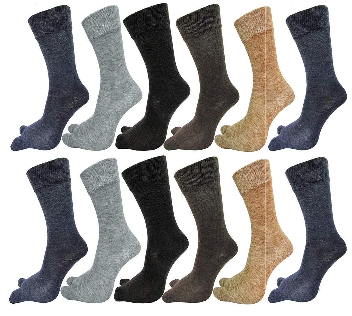 VOCADONew Vastra Lok - Men/Women Winter Woolen Warm Calf Length Thumb Socks Multi Color 12 Pair, Multicolor