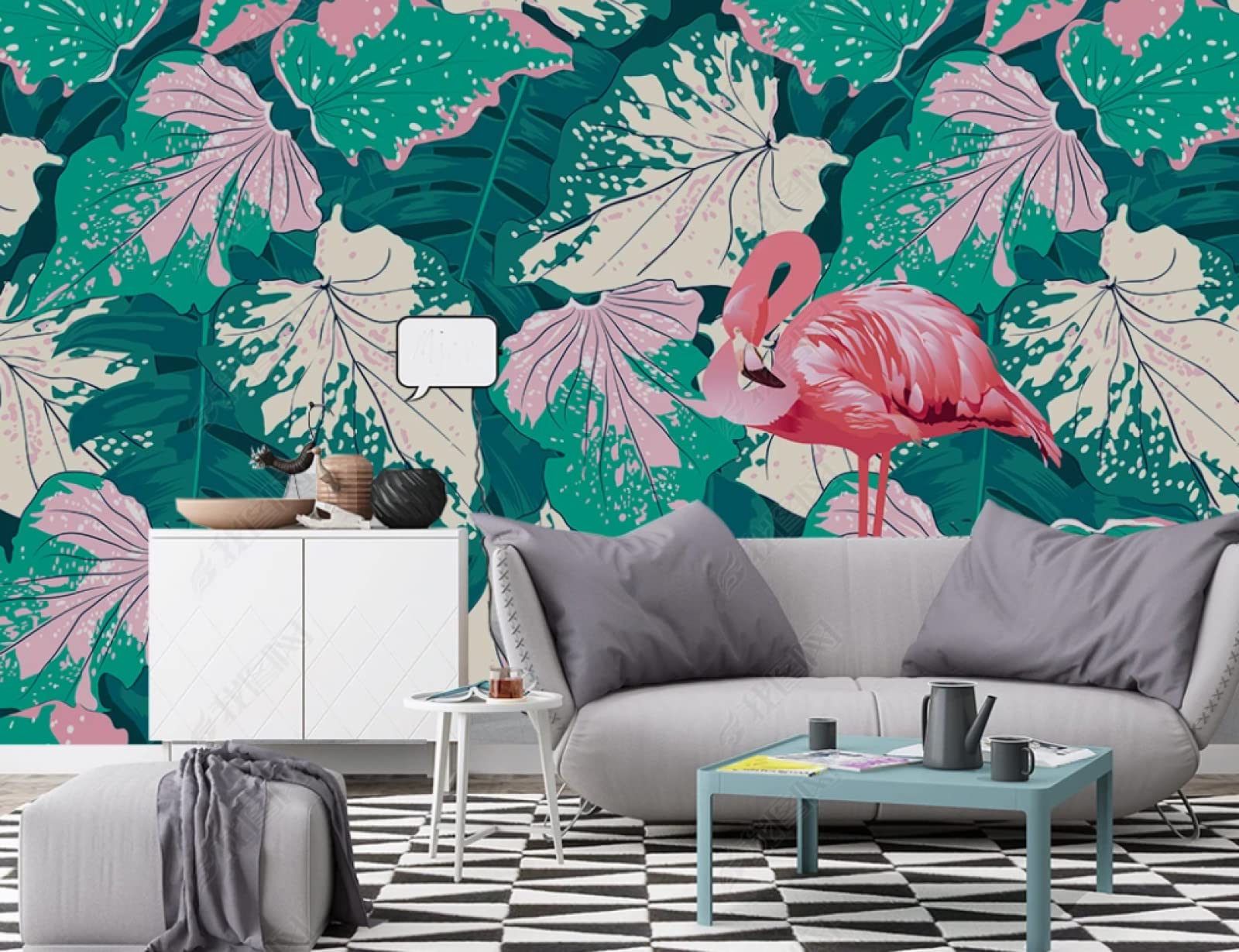 Fototapeta 3D tropikalna monstera flaming mural ścienny włóknina mural salon sypialnia tapeta 300 (szer.) x 210 (wys.) cm