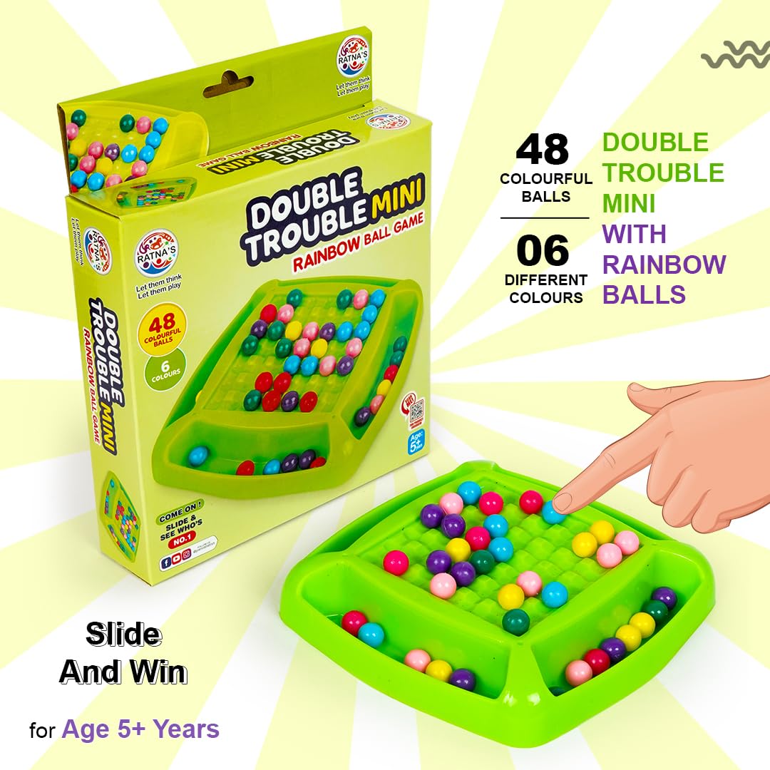 RATNA'S Double Trouble Mini Rainbow Ball Game, 48 Colourful Balls, 6 Colours, Ages 5+, Board Game, Travel & Pocket Game for 2-4 Players - Image 6 thumbnail