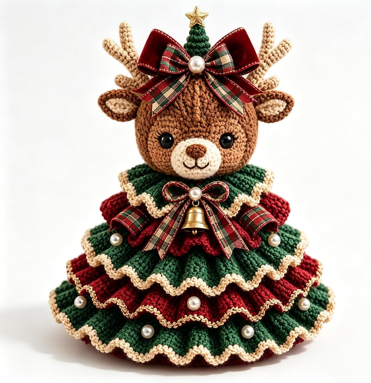 Crochet Animal Christmas Tree DIY Kit,Handmade Highland Cow Christmas Tree Kit,Crochet Christmas Ornaments for Beginners,Complete Beginner Craft Set with Yarn Beads Hook Stuffing Accessories，C