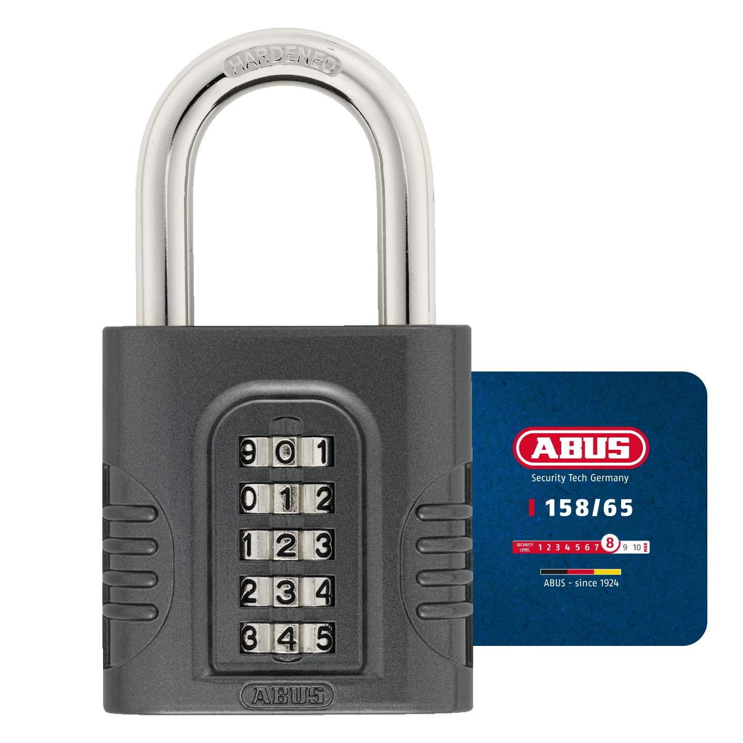 ABUS Cadenas à combinaison 158/65 - Cadenas avec boîtier en fonte de zinc - avec code numérique réglable individuellement - niveau de sécurité 8 - gris foncé