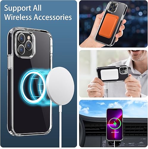 Miniatura 5 de Hsefo Funda magnética compatible con iPhone 13 Pro, compatible con carga inalámbrica MagSafe, parte trasera transparente antiarañazos, a prueba de