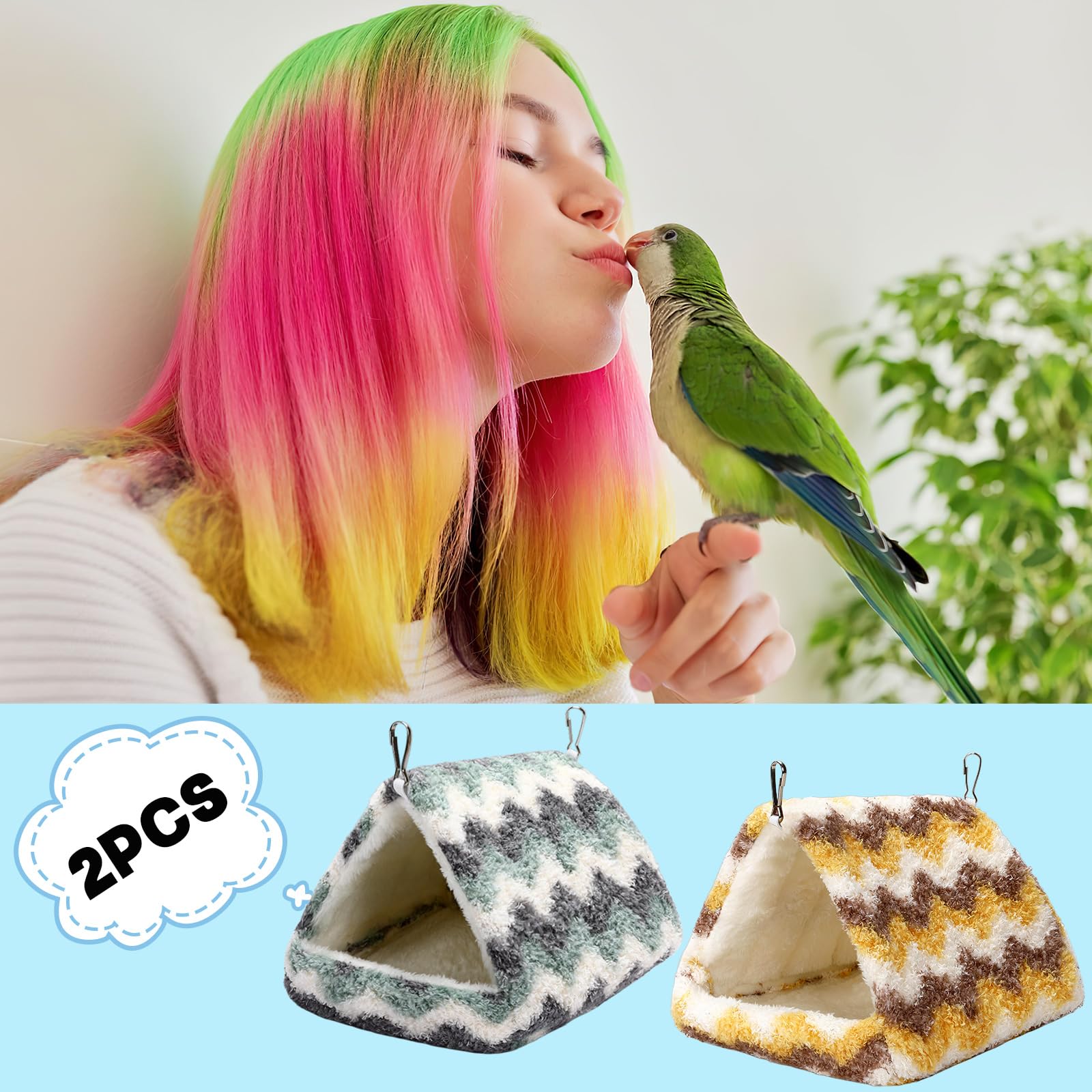 PETKNOWS Paquete de 2 casas de nido de pájaros, hamaca colgante mullida para loros, cama de pájaros para jaula de pájaros, juguete de nido de felpa para loros, guacamayos, periquitos, cacatúas