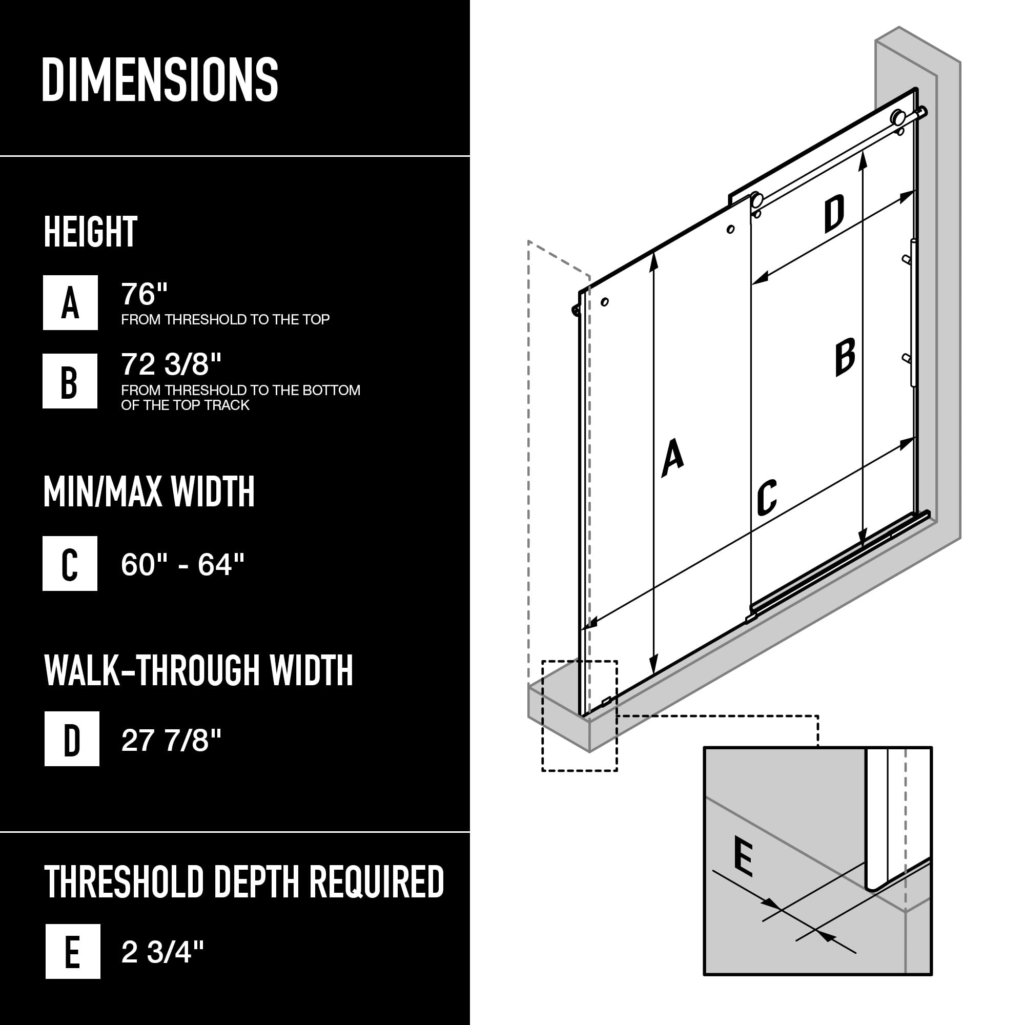 Condition photo showing New/Like New for vigo elan e-class 60 to 64 in. w x 76 in. h sliding frameless shower door in matte brushed gold with 3/8 clear glass-vg6021mgcl6476
