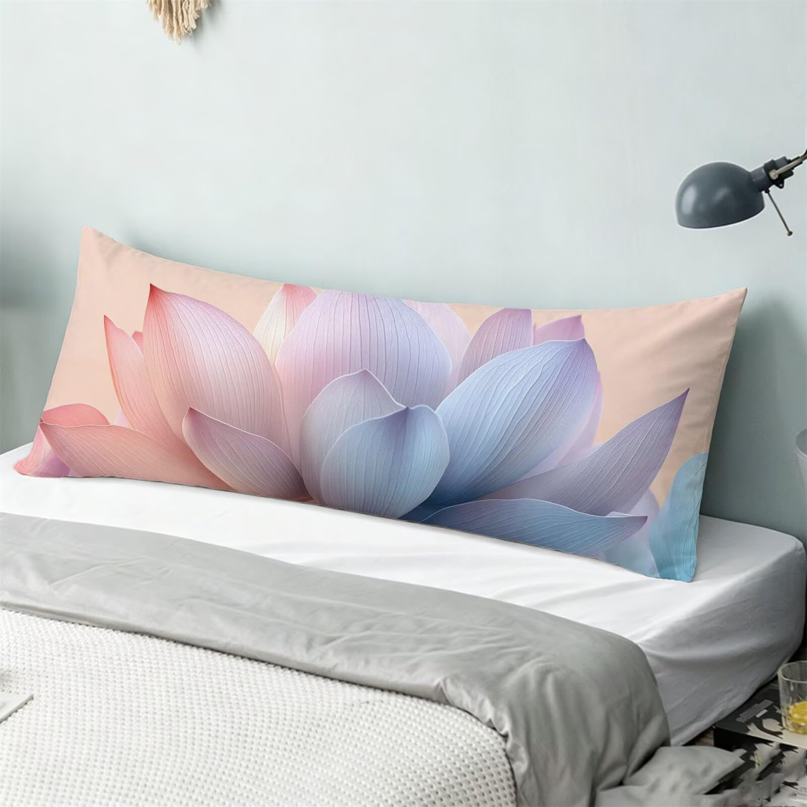 Funda de Almohada 60 x 180 cm Rosa Protector Almohada 180 cm con Cremallera Invisible, Lino Durable y Transpirable Pillow Case Largas Pétalo Impresión a Doble Cara para Cama, Sofá y Dormitorio dg-417