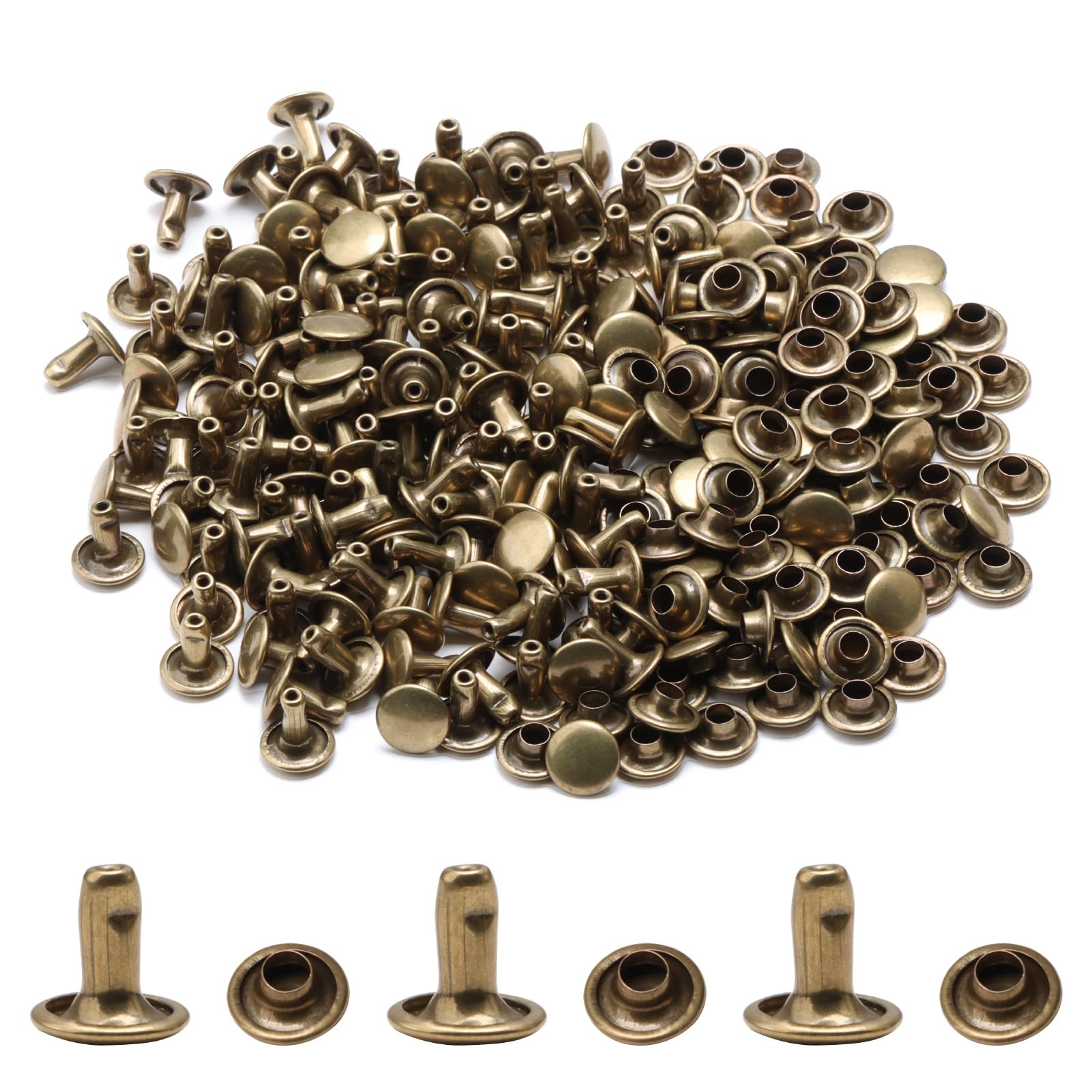 THKO 100pcs 8x8mm Antique Copper Rivets for Leather Bags Furniture Double Sided Iron Rivets Electrical Plating DIY Crafts 8mm Diameter Metal Rivets for