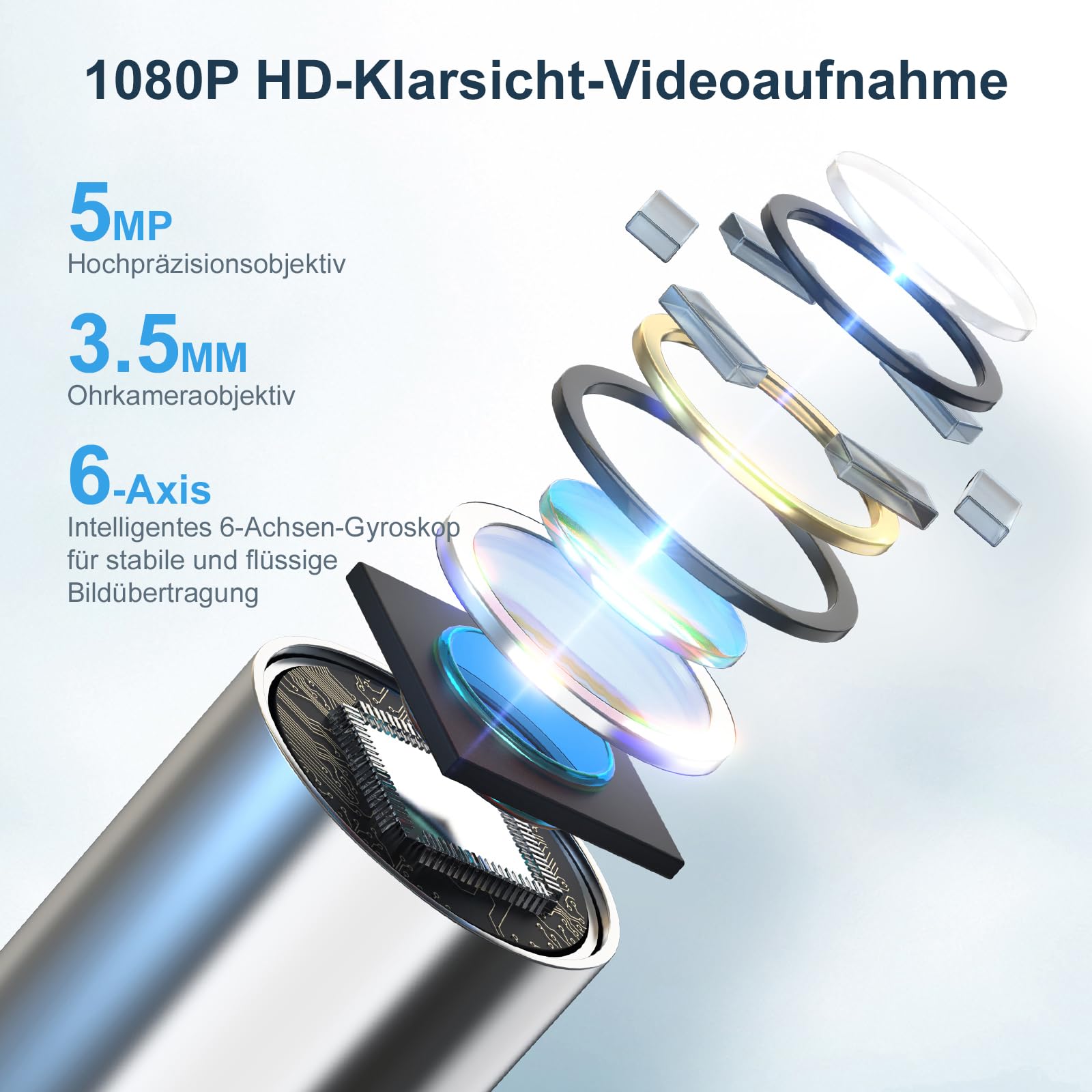 Ohrenschmalz Entferner Otoskop - 1080P HD Ohrenreiniger mit Kamera und 6 LED Lichtern - Ohrreinigungswerkzeug mit 7-teiligem Zubehörset und 11 Silikonaufsätzen - Ohrkamera für iOS & Android