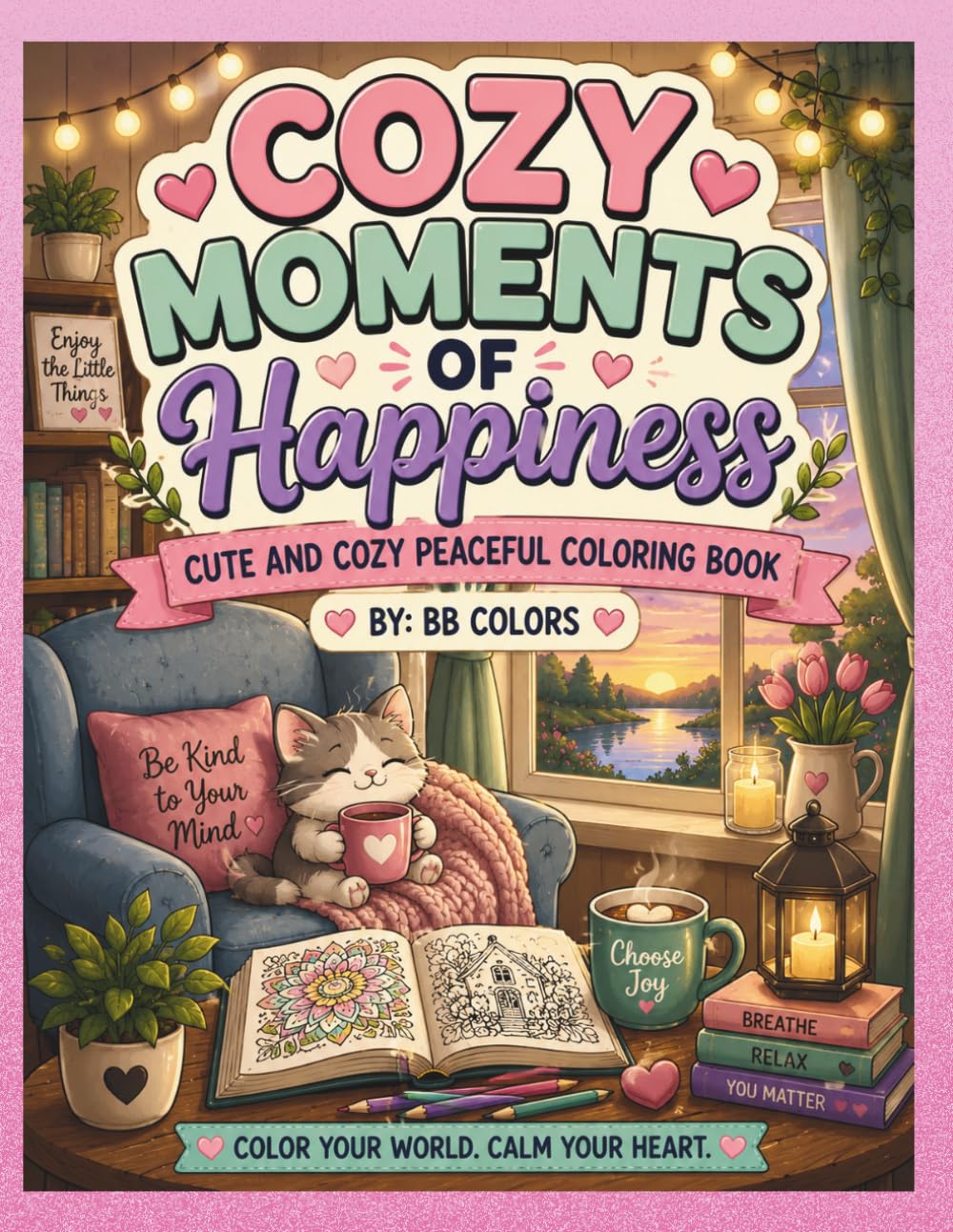 COZY MOMENTS OF HAPPINESS: CUTE AND COZY PEACEFUL COLORING BOOK
