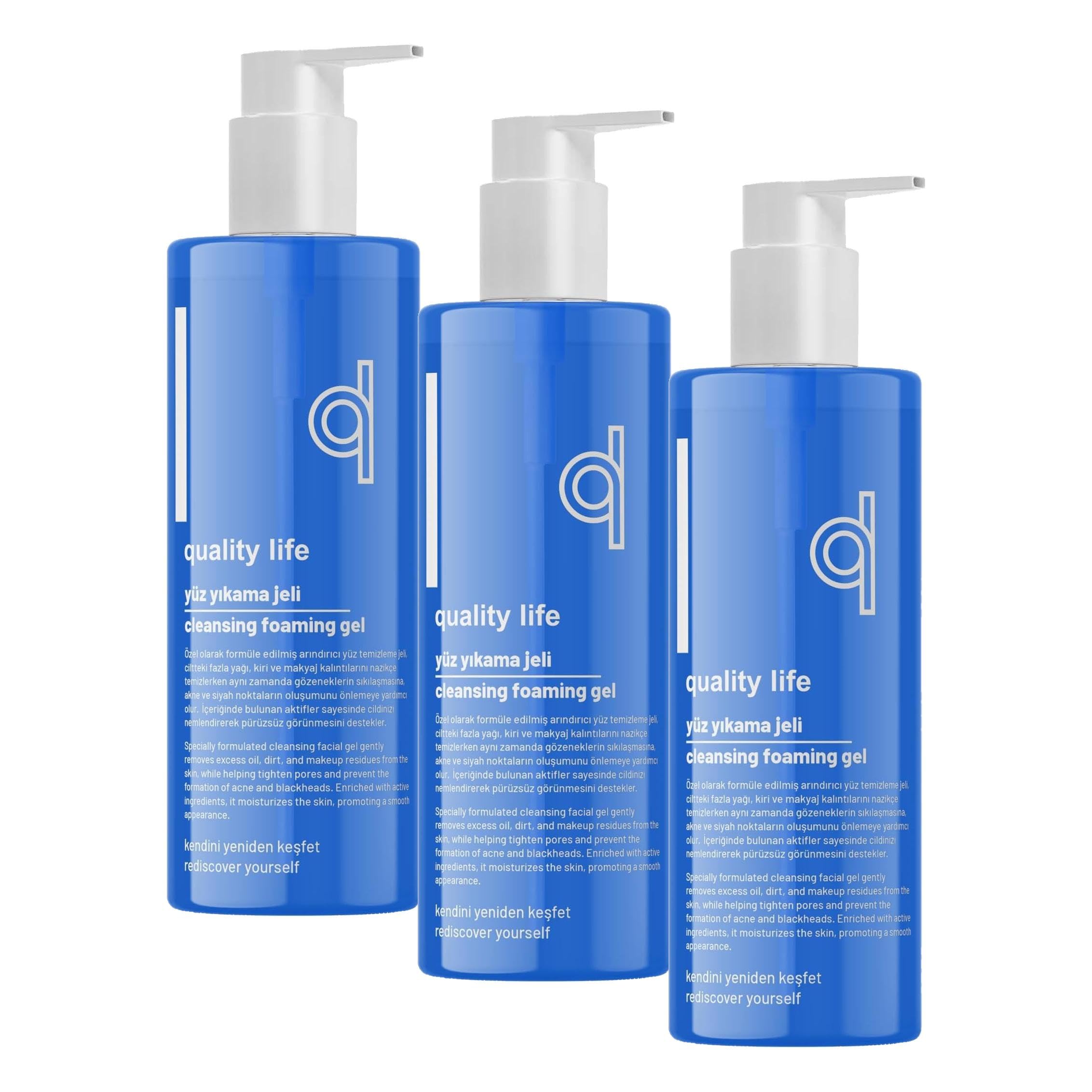 quality life QL Yüz Yıkama Jeli 400 ML Yağlı Karma Ciltler İçin Siyah Nokta Makyaj Temizleme (3 paketi)