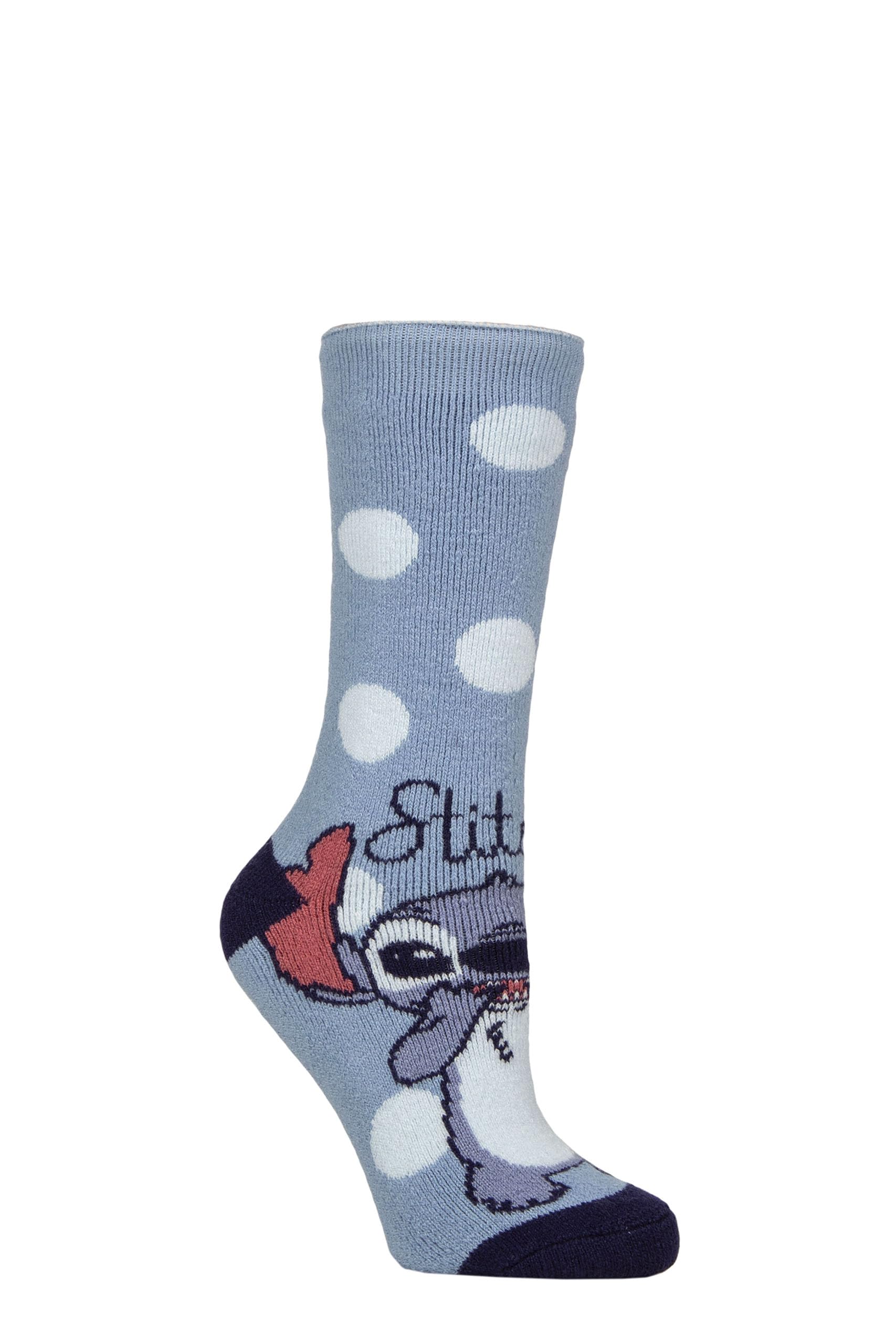 Heat Holders Women's Blue Sockshop Stitch Socks - 1.6 Tog Lite Thermal, Warm, Patterned, Gift For Disney Fans, Lilo & Stitch Movie, 1 Pair Size 4-8 4-8