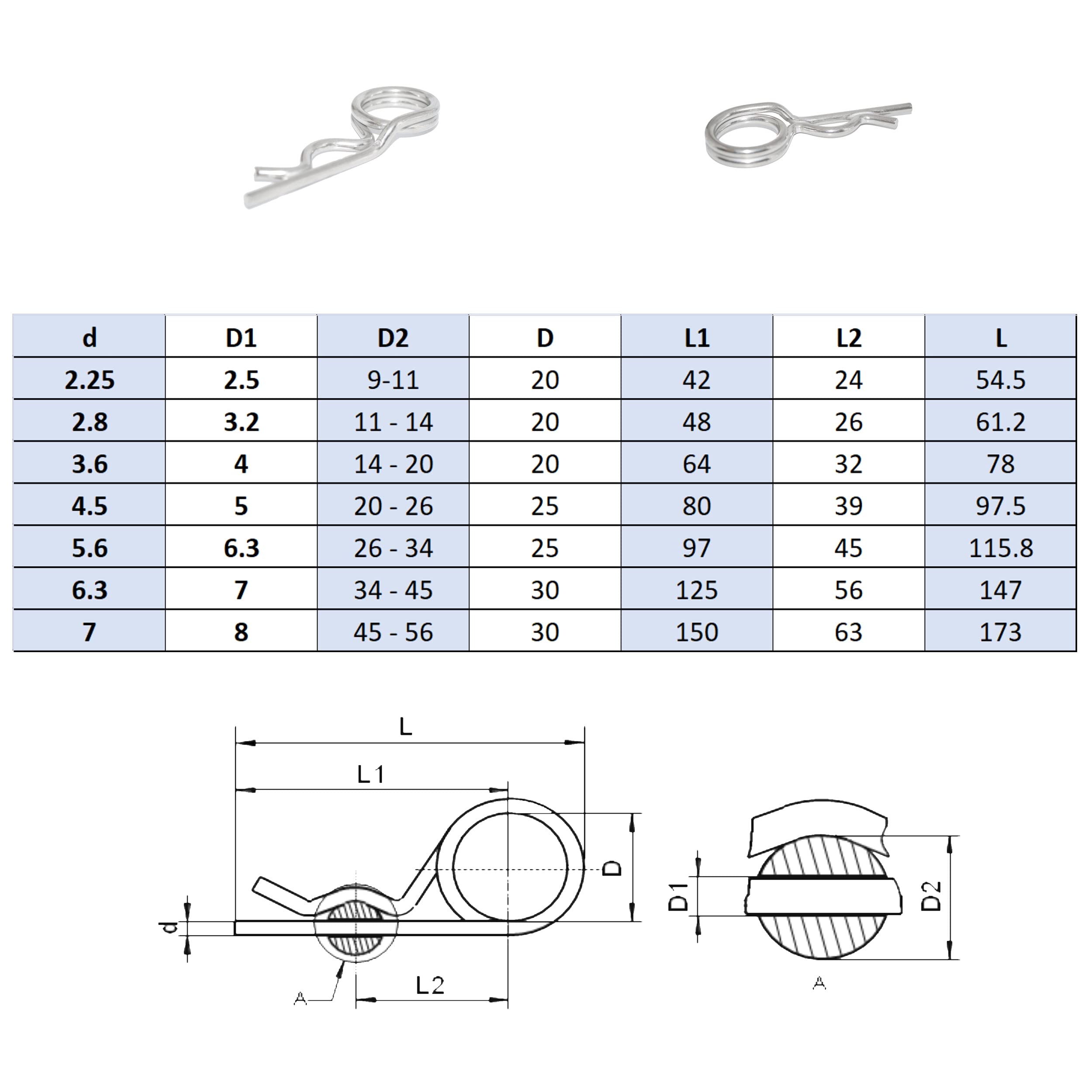 Spring Pin 7.0 mm x 150 mm Double Design Stainless Steel in Accordance with DIN 11024 A2 Nirosta for a Hole Diameter 8.0 mm - Image 2