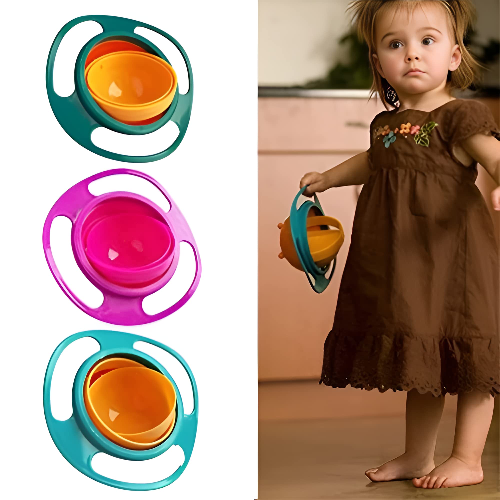 Garth Gyro Curved Dish   for Baby 1 Pc – Multicolor Non-Spill Toddler Feeding Curved Dish  , 360° Rotating Spill-Proof Dish for Kids, Snack Container with Lid, BPA-Free, Easy to Clean, Mealtime Solution for Babies - Image 5 thumbnail