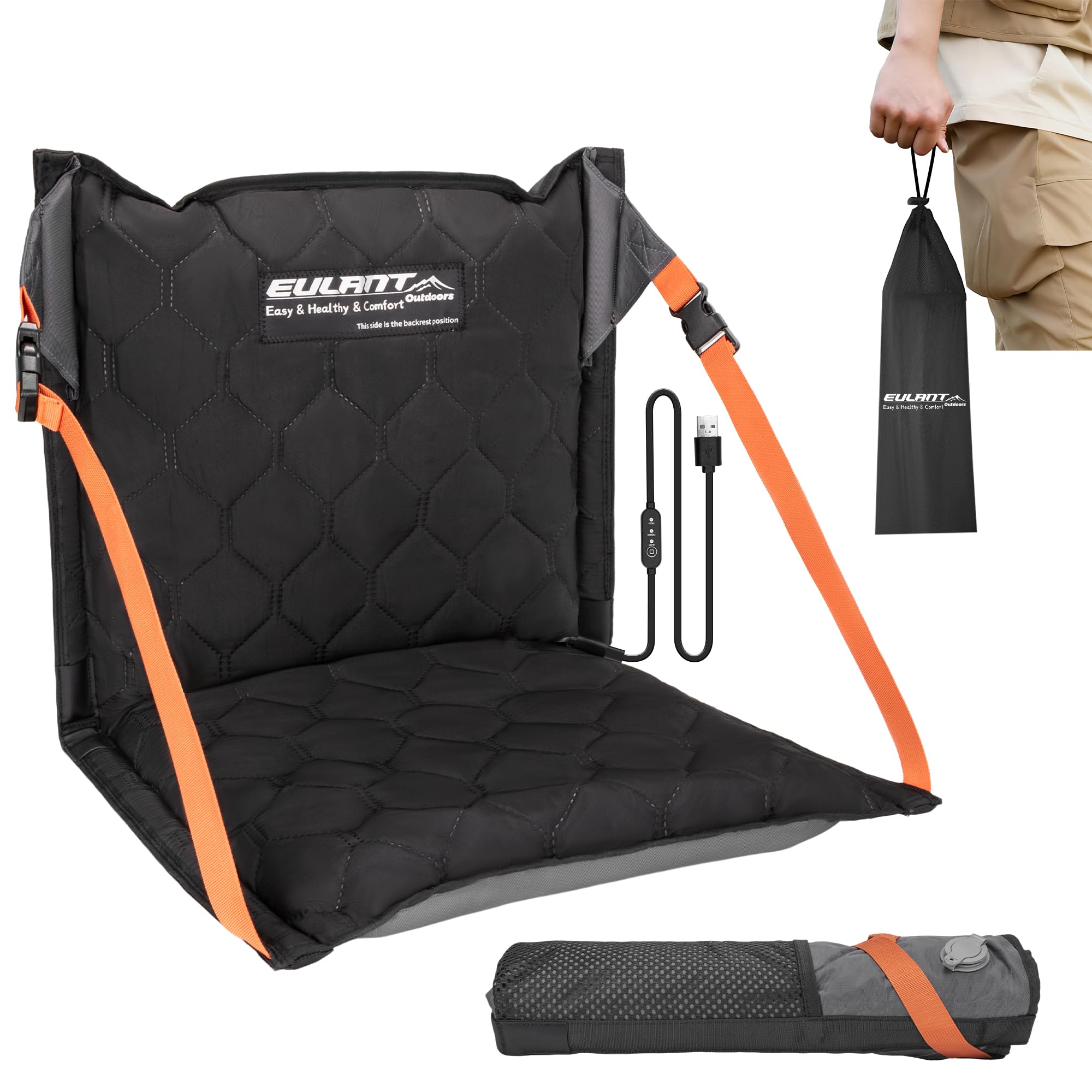 EULANT Cojín de Asiento Inflable con Respaldo, Impermeable Asiento de Estadio con Respaldo,Portátil Plegable Silla para Camping Playa Kayak Senderismo Eventos Deportivos Conciertos