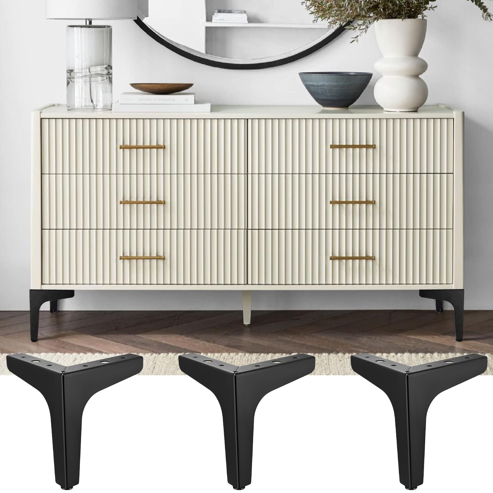 4-pack meubelpoten, 15cm zware metalen tafelpoten voor doe-het-zelfmeubels, vervangende bankpoten, met schroeven, voor kasten, tv-kasten, laden, nachtkastjes, zwart,Black-8cm(3.1in
