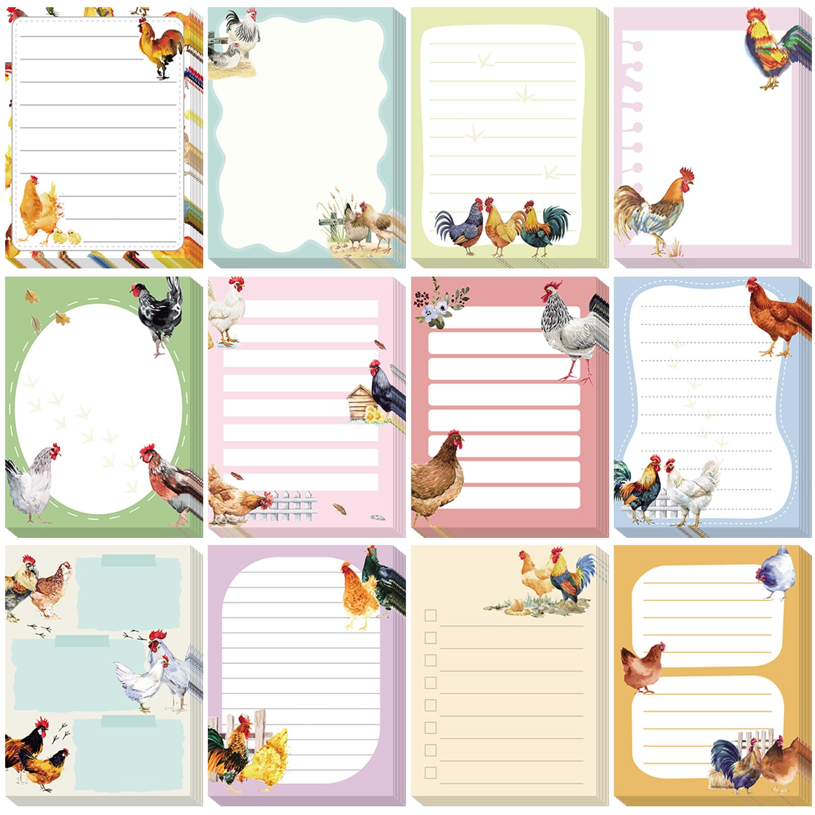 Chiisong 12 Pads Chicken Sticky Notes Cute Sticky Notes 3x4 Roosters Gifts for Women Chicken Funny Memos Animals Notepad Office Supplies Christmas Small Gifts