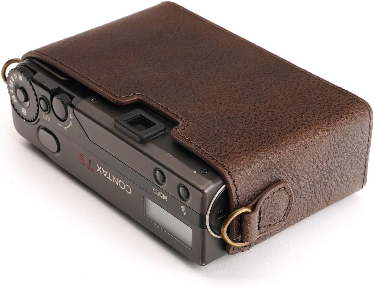Contax T3 Case, BolinUS Handmade Genuine Real Leather Half Camera Case Bag Cover for Contax T3 Camera with Hand Strap (Coffee)