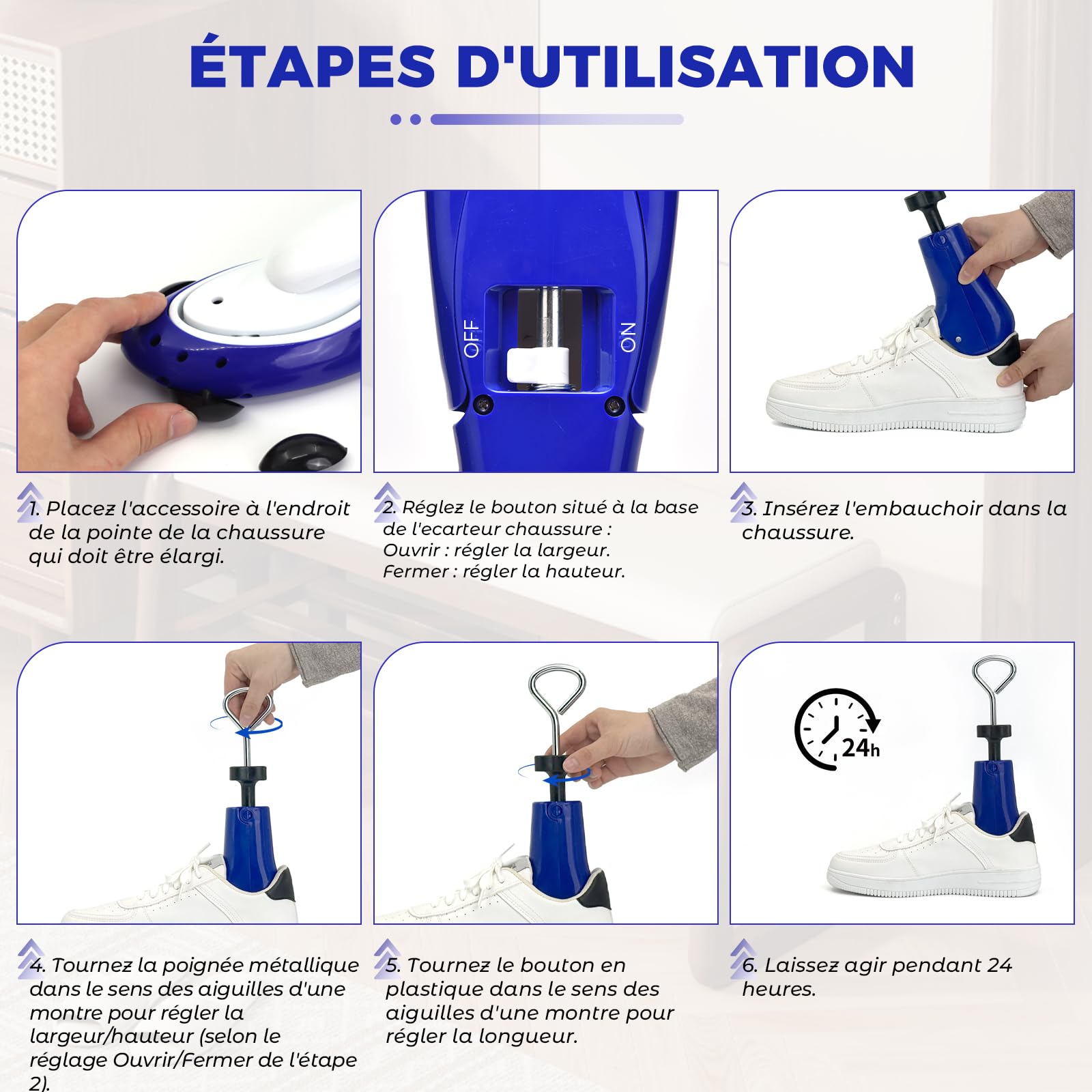 Embauchoir Chaussures Homme Femme — Elargisseur Chaussure Réglable dans 3 Directions, Longueur, Largeur et Hauteur, pour Chaussures Trop Serrées