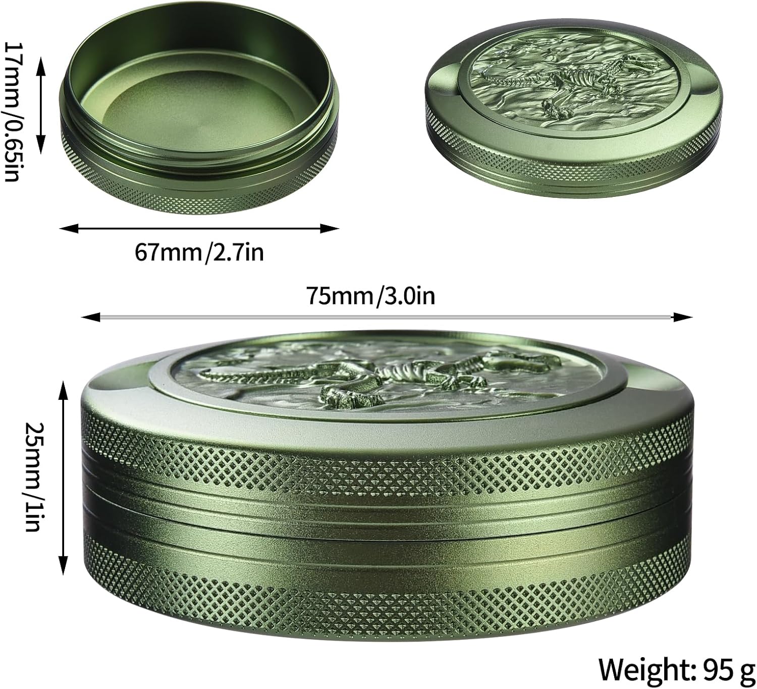 3.0-inch Zyn Metal Can | Zyn Holder | Metal Zyn Container | Moisture & Odor Proof Container | Aluminum Zyn Can & Organizer | Dip Can |r with dinosaur skeleton design (military green)