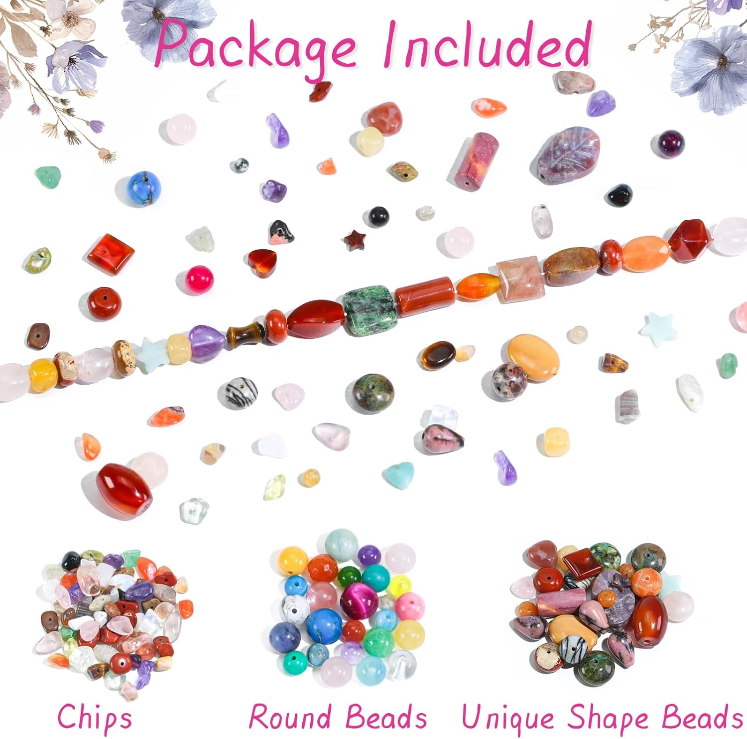 450PCS Mixed Bulk Natural Assorted Stone Beads for Crafts Bracelets Earrings Necklace, Semi Precious Gemstone Crystal Assortment Beads for Adults Women (0.5 Pounds) - Image 2
