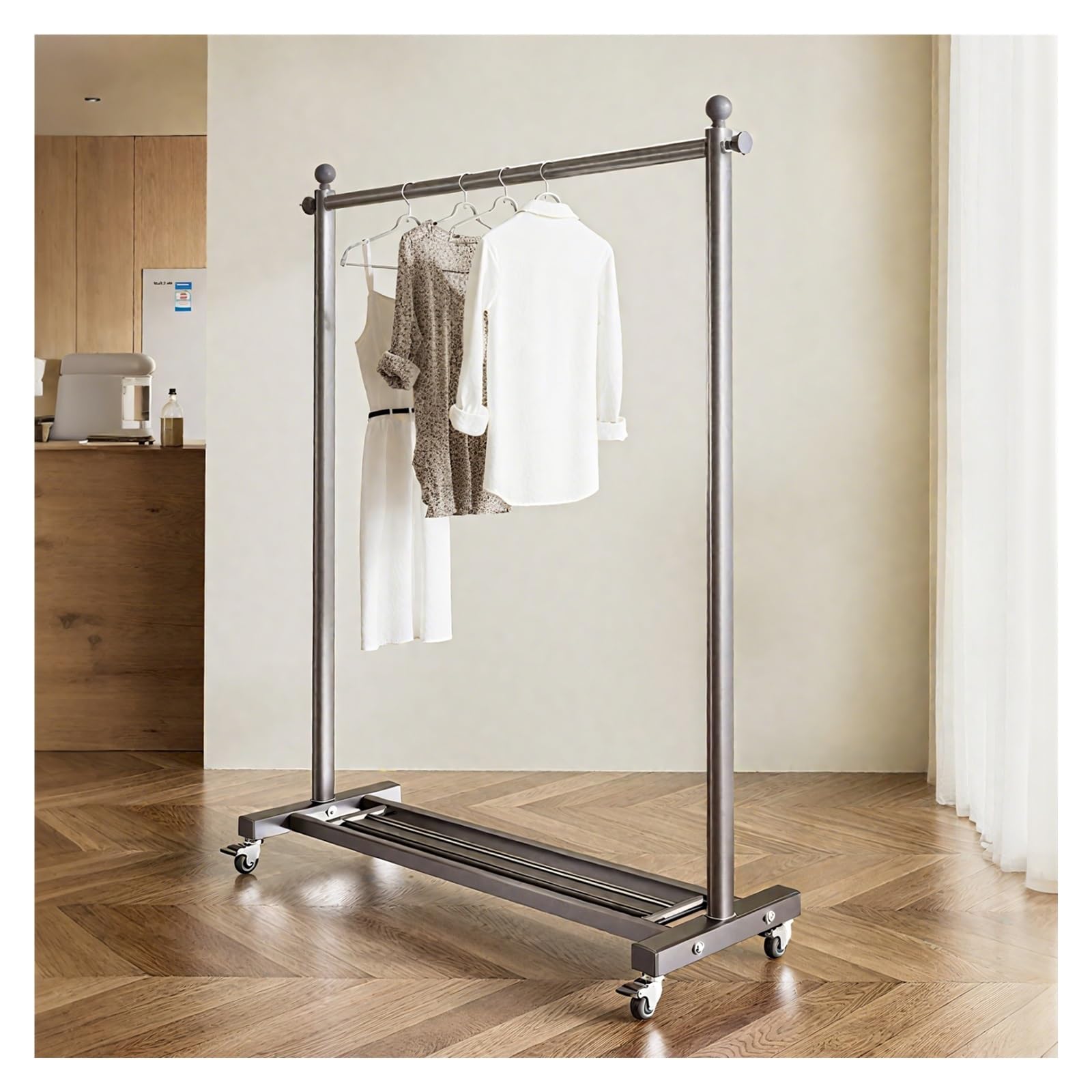 Perchero de metal portátil con ruedas – Ropa pesada para abrigos y vestidos, ideal para uso doméstico y de oficina, diseño que ahorra espacio, fácil li