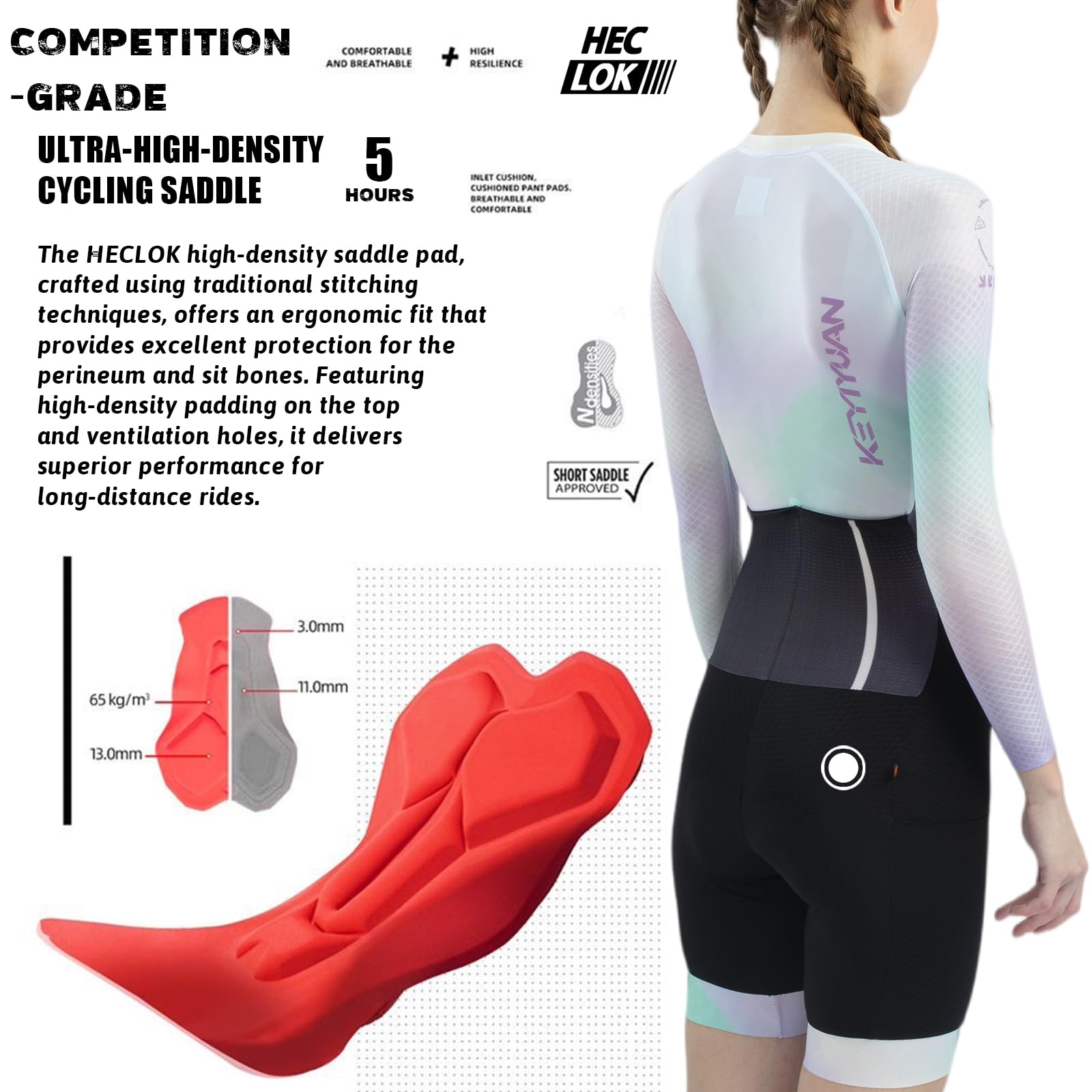 Damen Radsport Einteiler Triathlonanzug mit hochdichter Sitzpolsterung, Aero Cycling Skinsuit, atmungsaktiv schnelltrocknend UV-Schutz, geeignet für Rennradfahren Triathlon