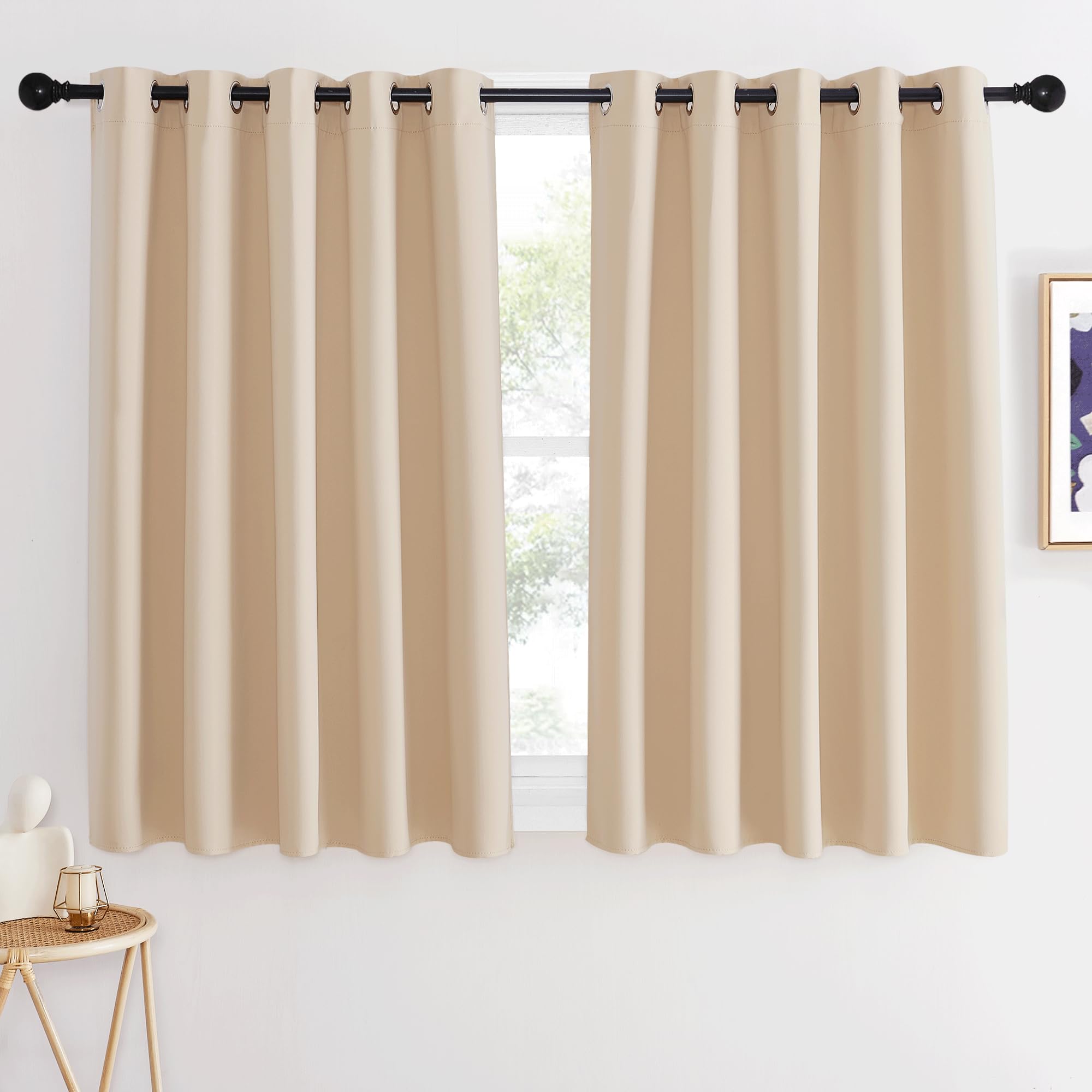 NICETOWN Bedroom Blackout Window Curtain 54 inches Length - Window Treatment Thermal Insulated Solid Grommet Room Darkening Drape for Bedroom (