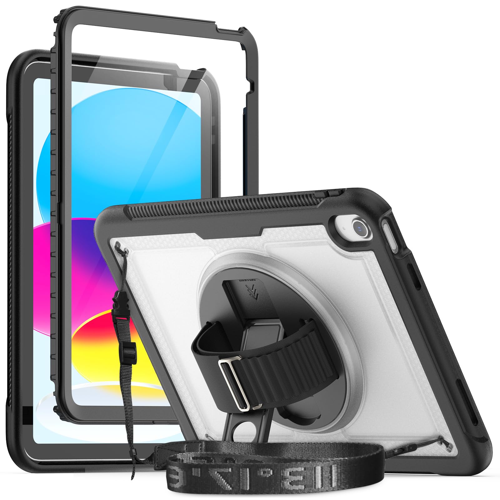 Herize Case Compatible with iPad 11 inch (A16) 2025/10.9'' (10th Generation) 2022 with Screen Protector Pen Holder | Clear Case with 360 Rotatable